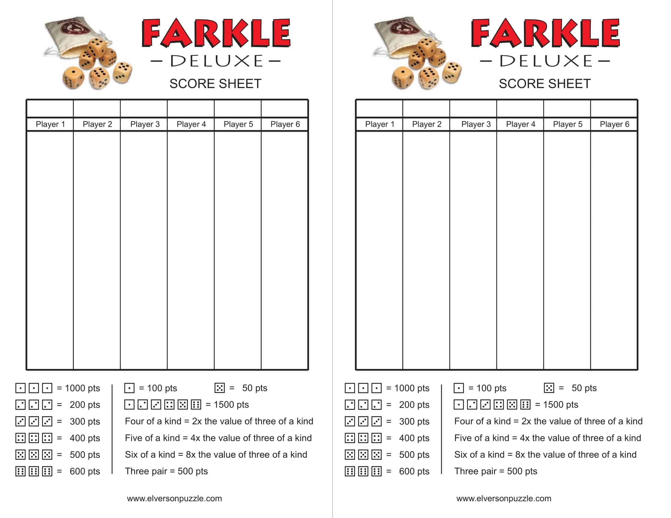 Farkle Scoring Sheet Printable Farkle Scoring Sheet Printable