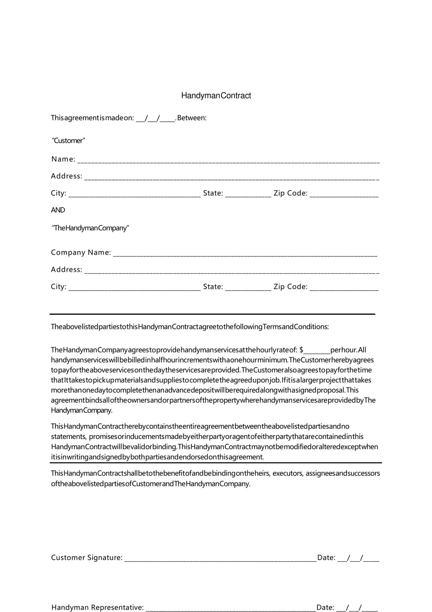 Free Printable Handyman Contract Templates PDF Word Agreement Free Printable Handyman Contract Templates PDF Word Agreement