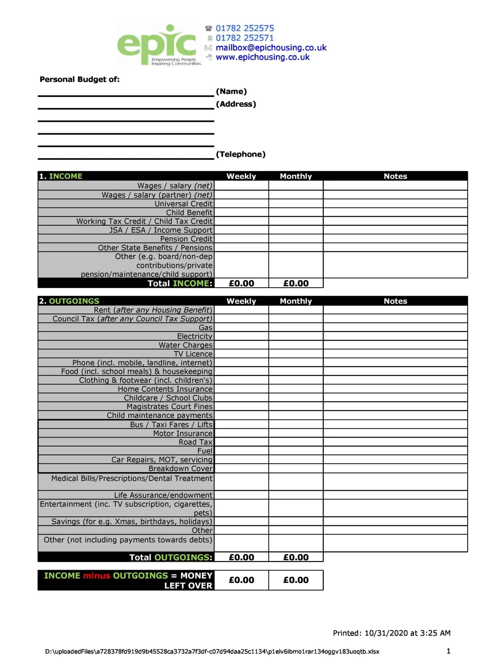 PDF Personal Budget Spreadsheet PDF Personal Budget Spreadsheet