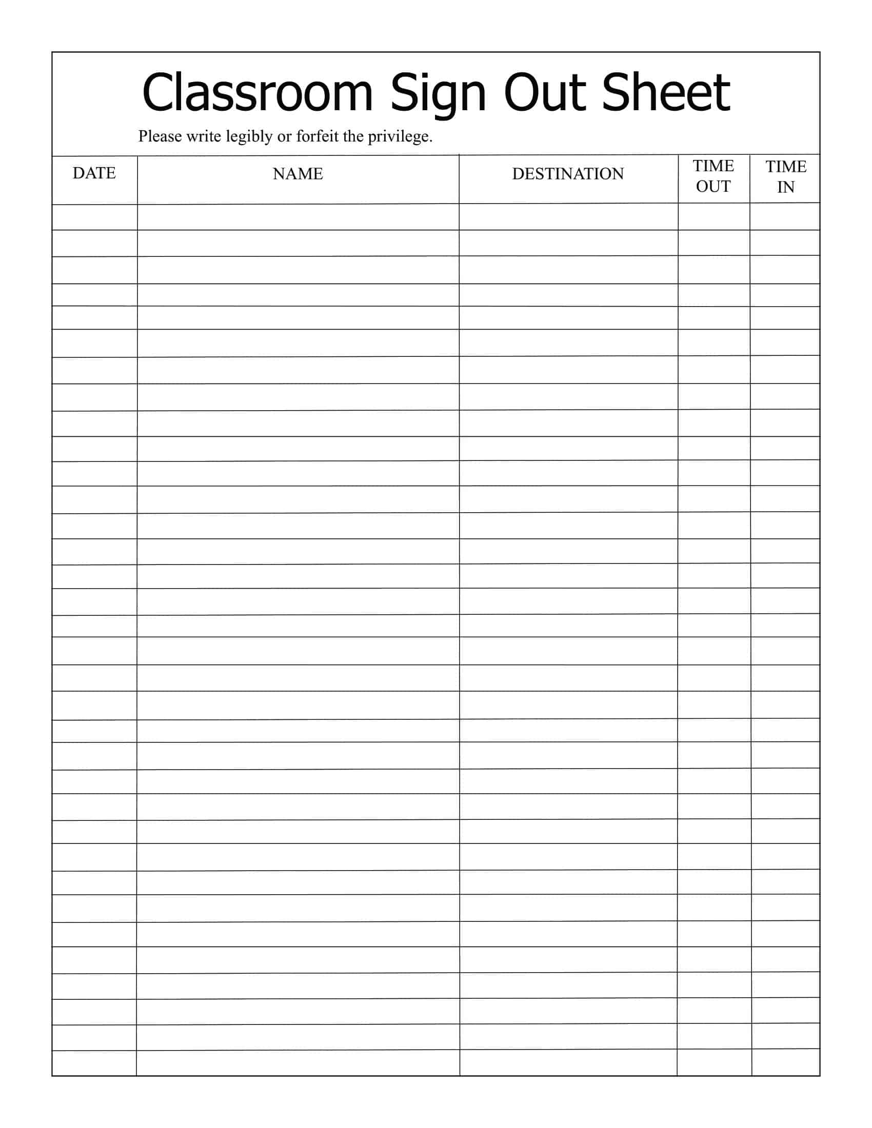 Printable Sign Out Sheet Template Printable Sign Out Sheet Template