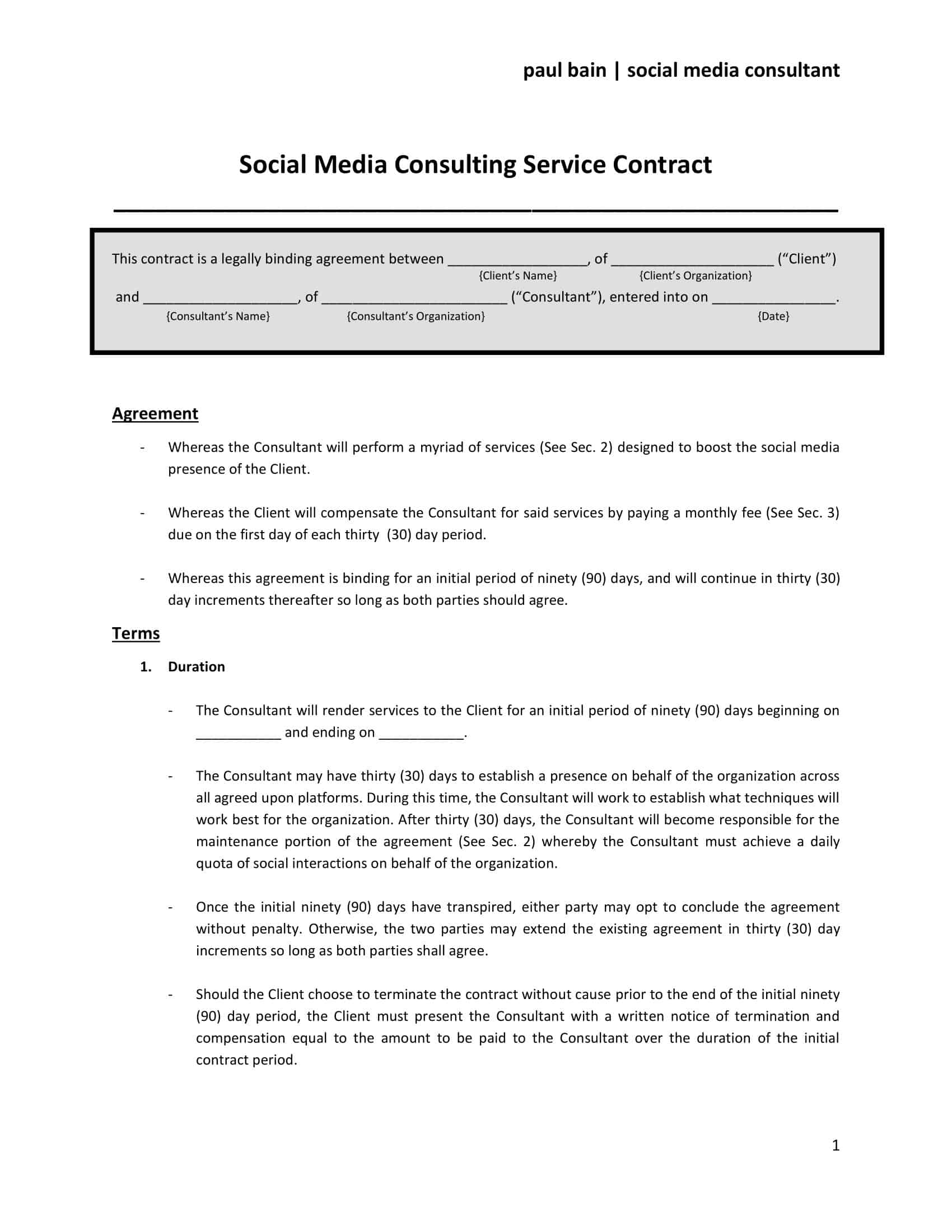 PDF Social Media Management Contract PDF Social Media Management Contract