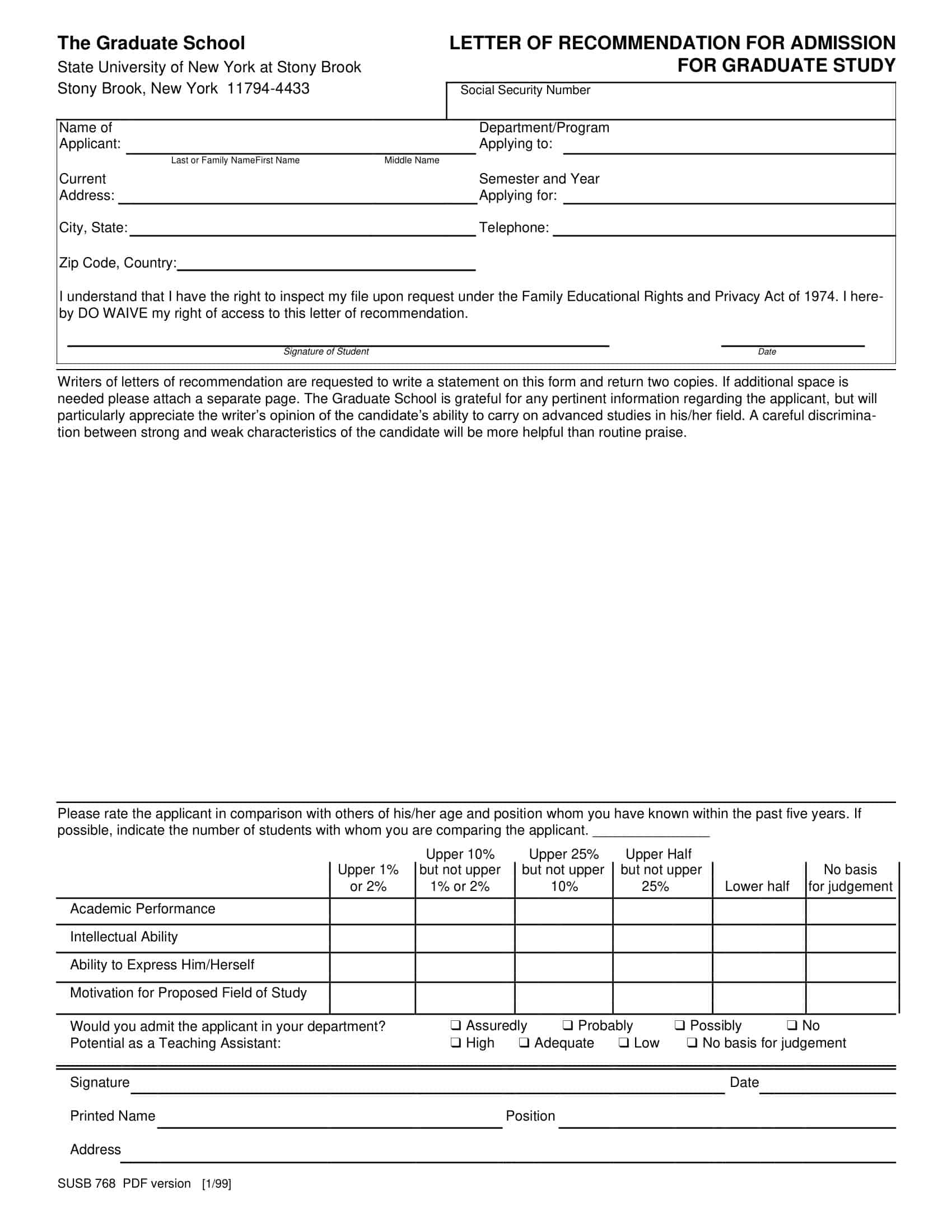 PDF Template Letter Of Recommendation For Graduate School PDF Template Letter Of Recommendation For Graduate School