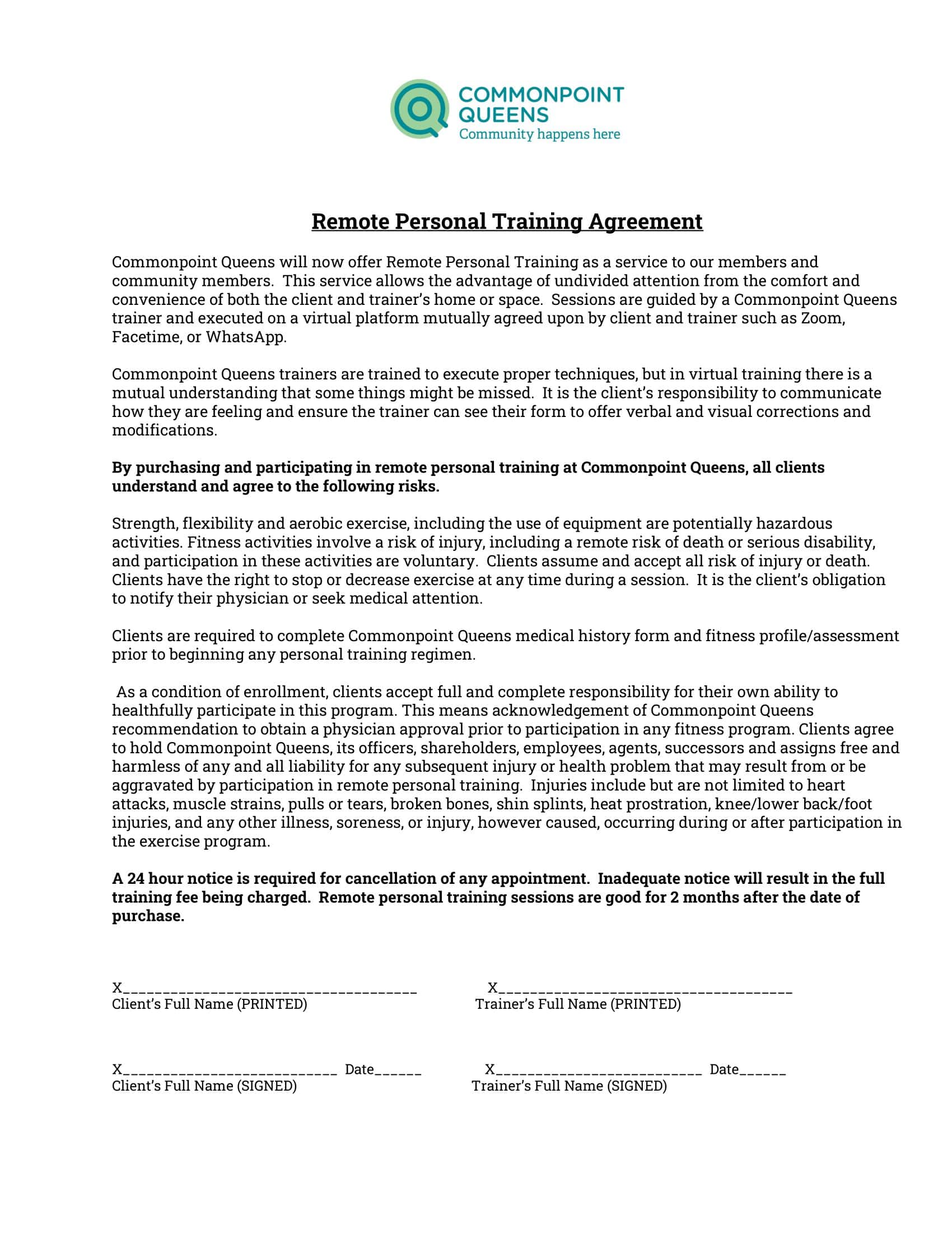 Free Printable Personal Training Contract Templates PDF Free Printable Personal Training Contract Templates PDF
