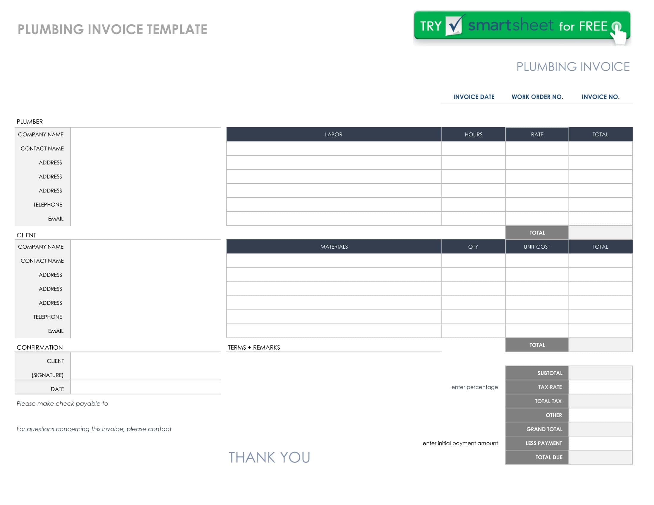 Plumbing Invoice Excel Plumbing Invoice Excel