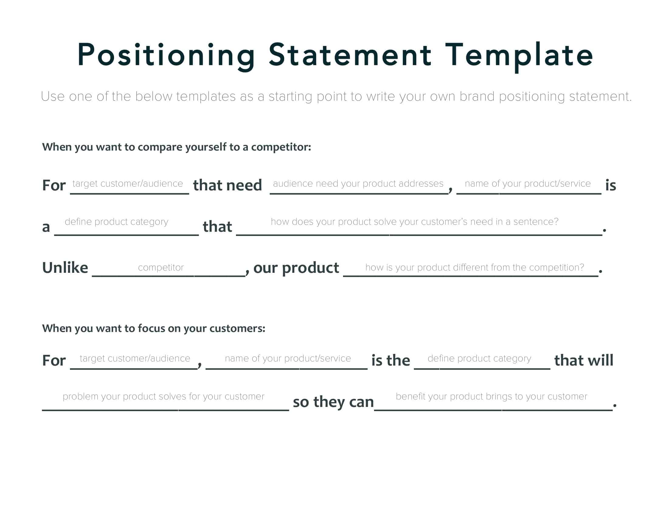 Positioning Statement Word Template Positioning Statement Word Template