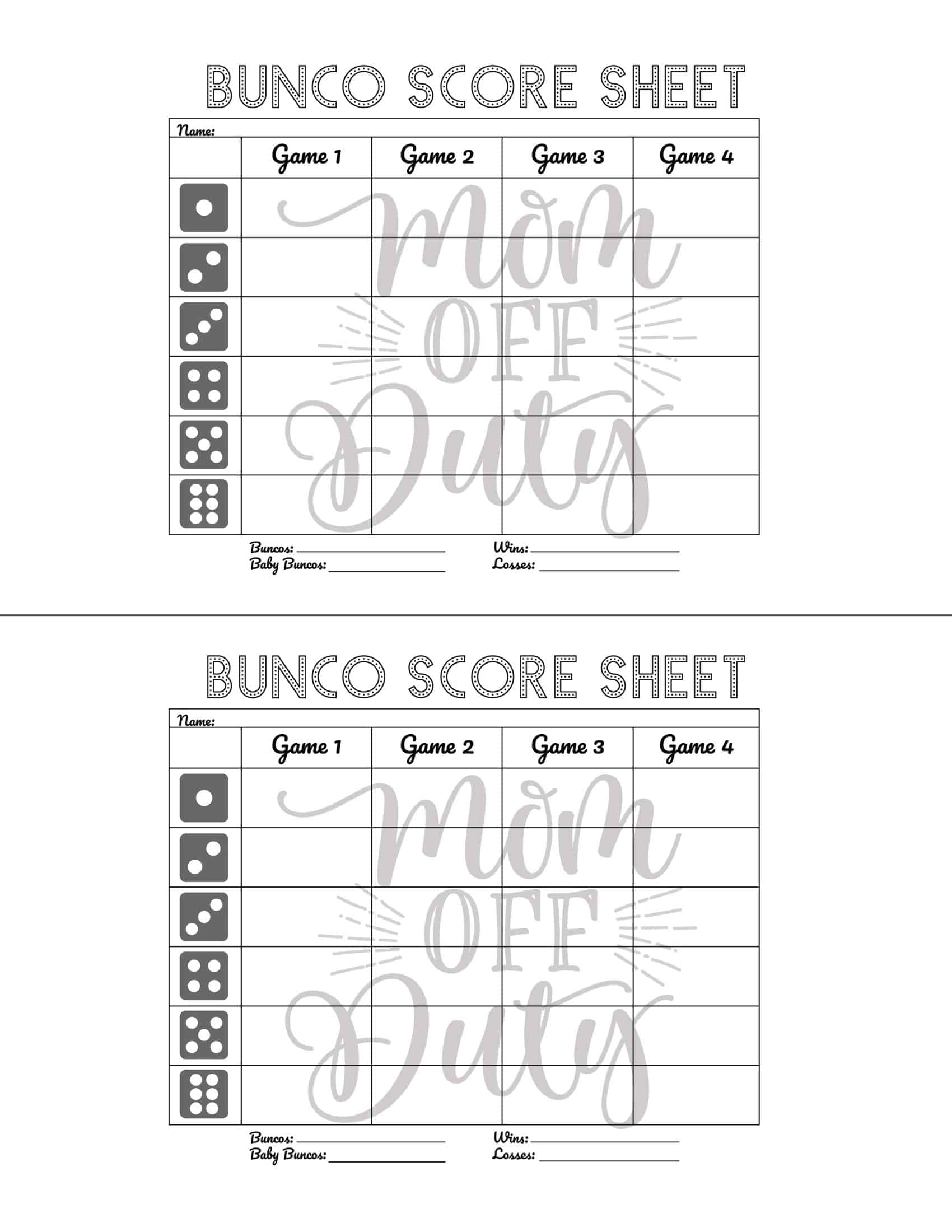 Free Printable Bunco Score Sheet Free Printable Bunco Score Sheet