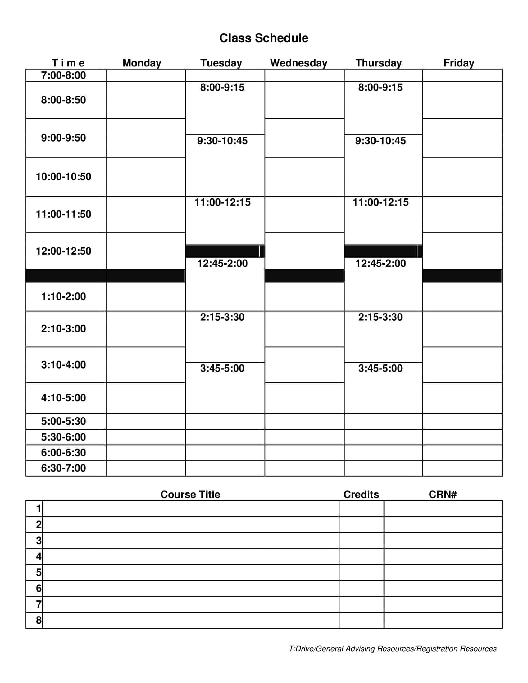 Free Printable Class Schedule Templates Free Printable Class Schedule Templates