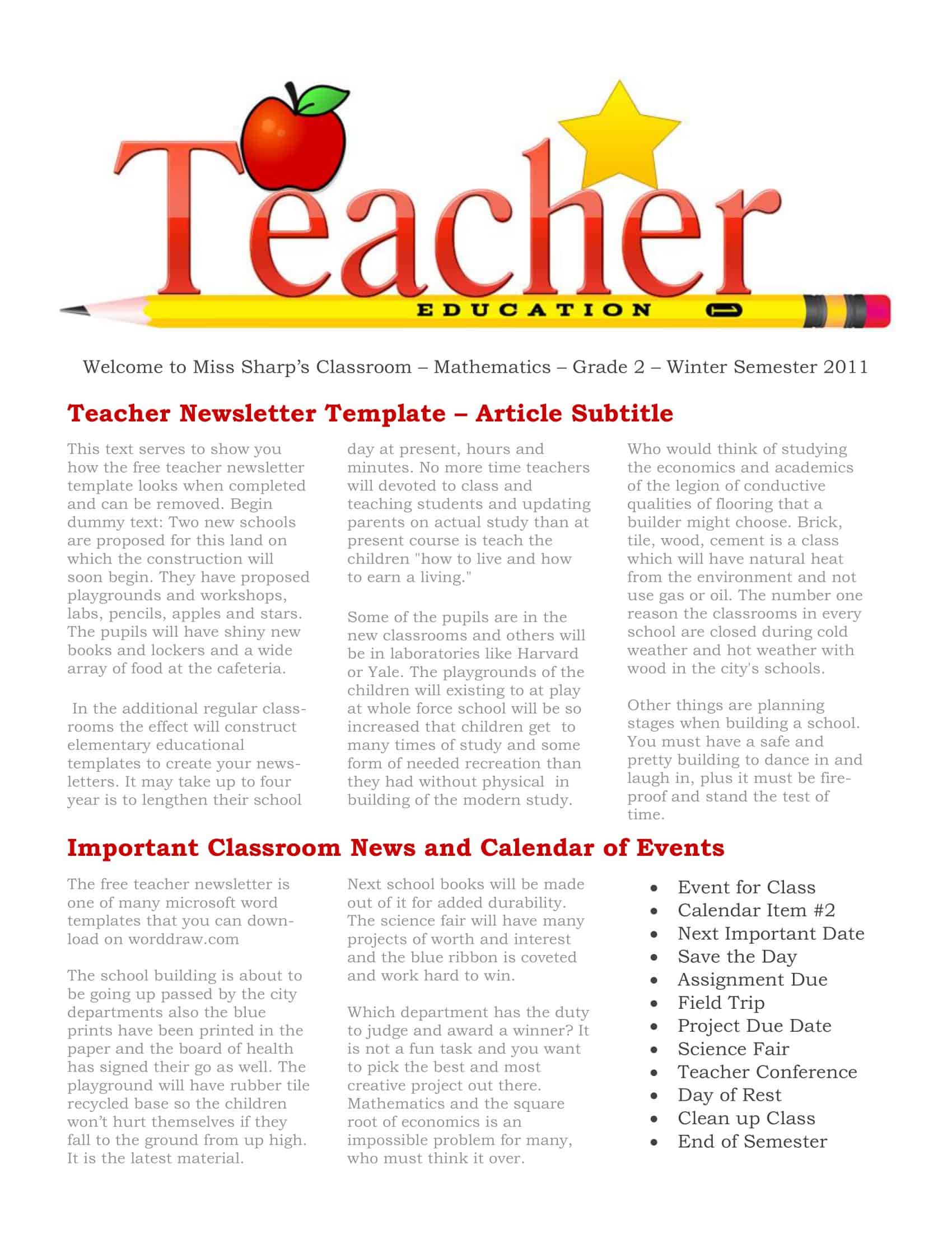 Printable Classroom Newsletter Printable Classroom Newsletter