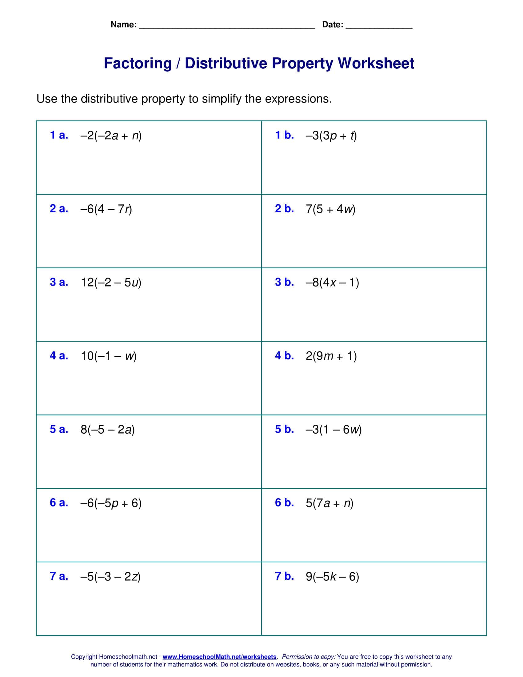 Free Printable Distributive Property Worksheet Templates [Answers]
