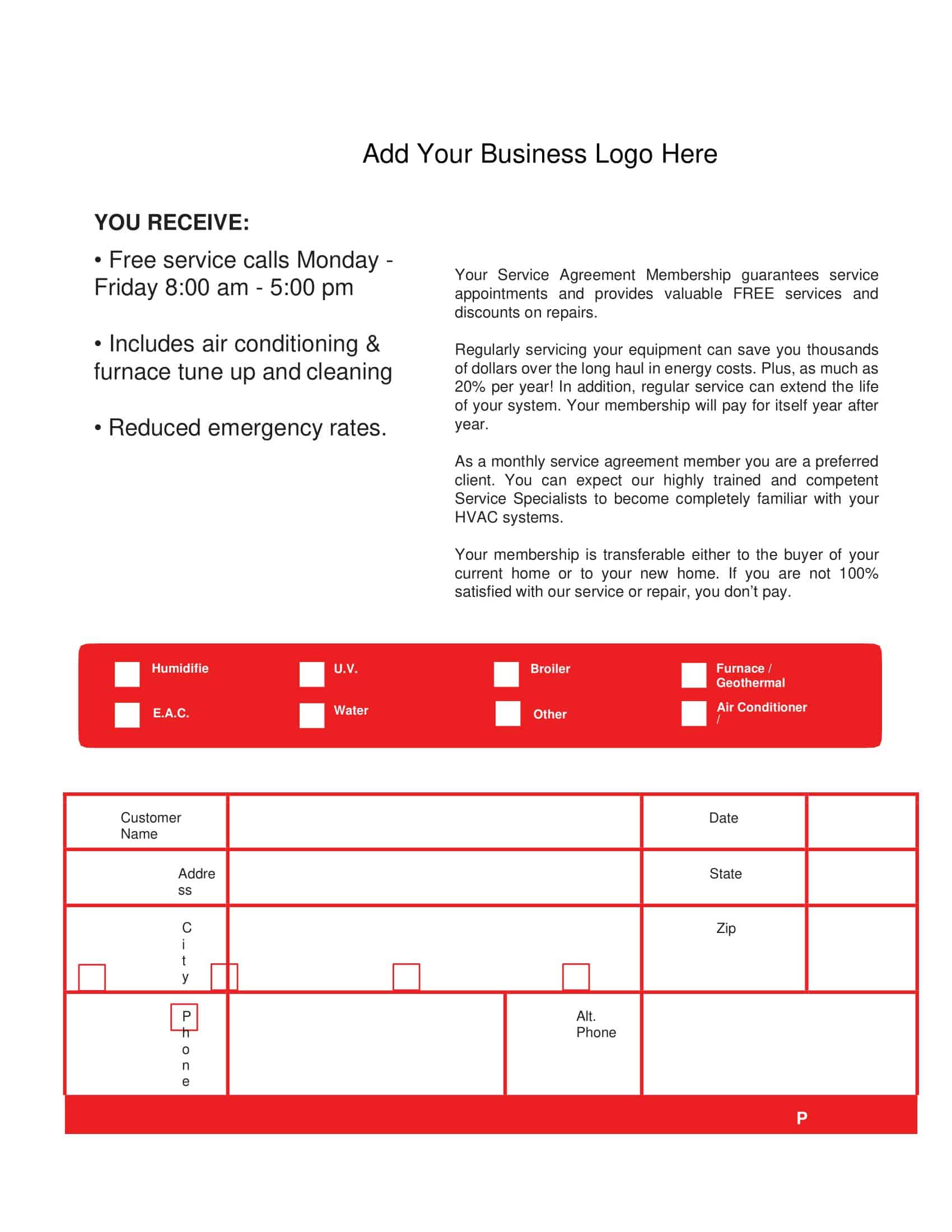 Printable Fillable HVAC Contract Printable Fillable HVAC Contract