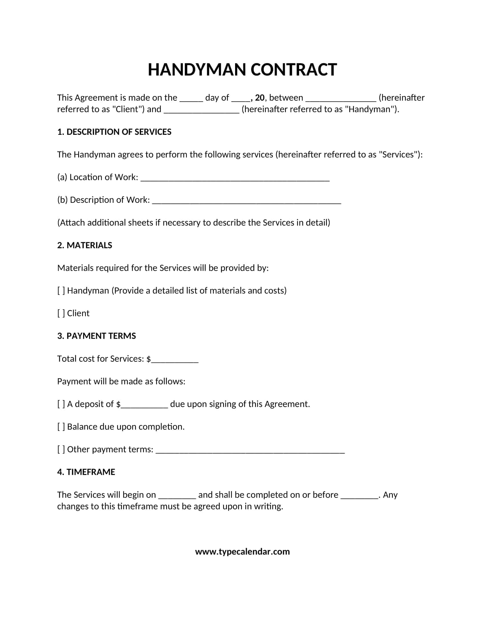 Free Printable Handyman Contract Templates PDF Word Agreement Free Printable Handyman Contract Templates PDF Word Agreement