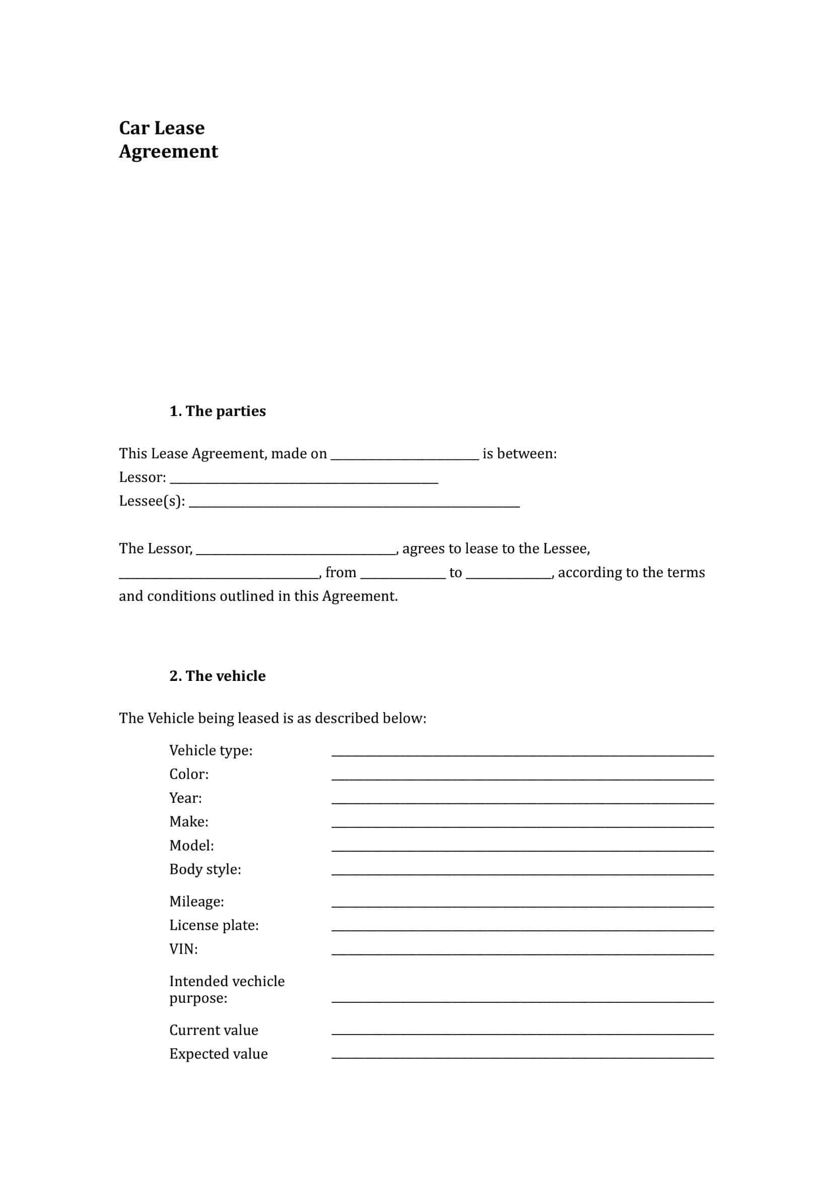 Printable Fillable Vehicle Lease Agreement Printable Fillable Vehicle Lease Agreement