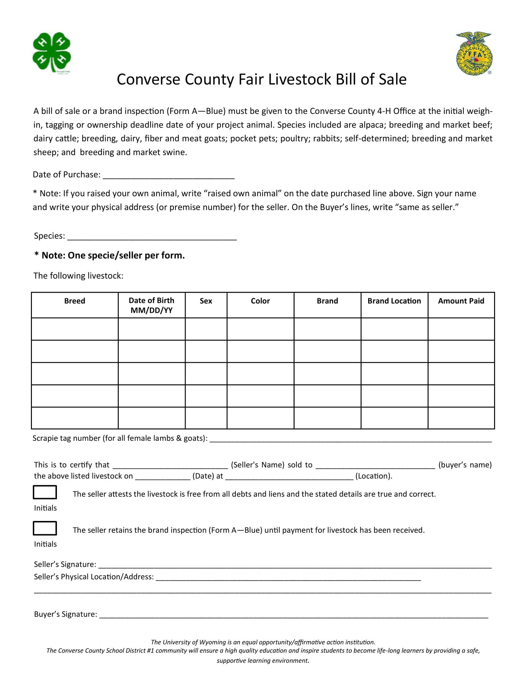 Printable Livestock Bill of Sale Free Printable Livestock Bill of Sale Free