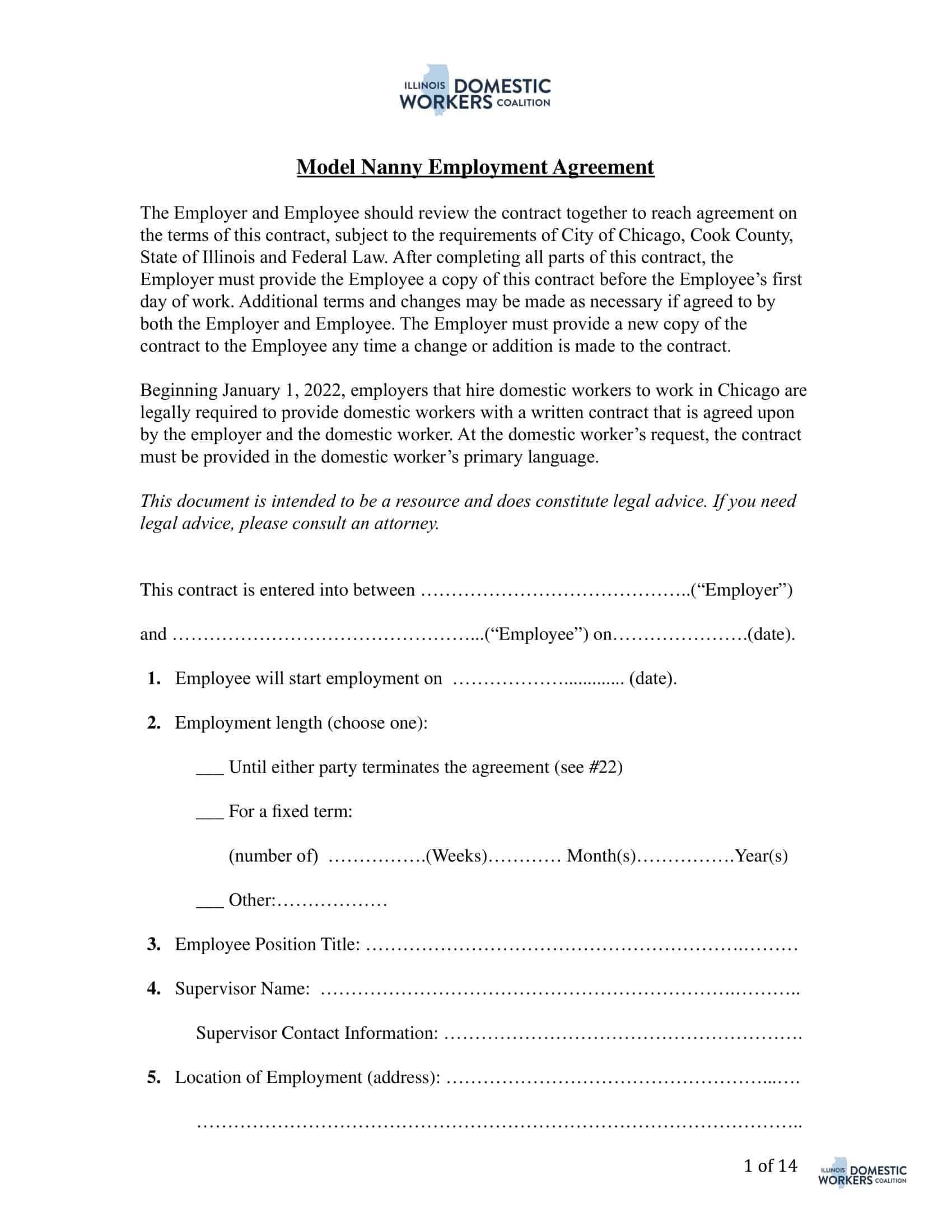 Printable Nanny Contract Printable Nanny Contract