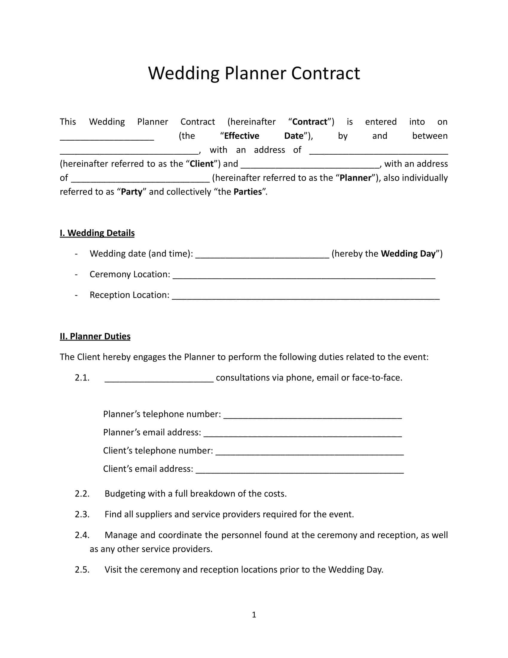 Free Customizable Wedding Planner Contract Templates Word PDF Sample
