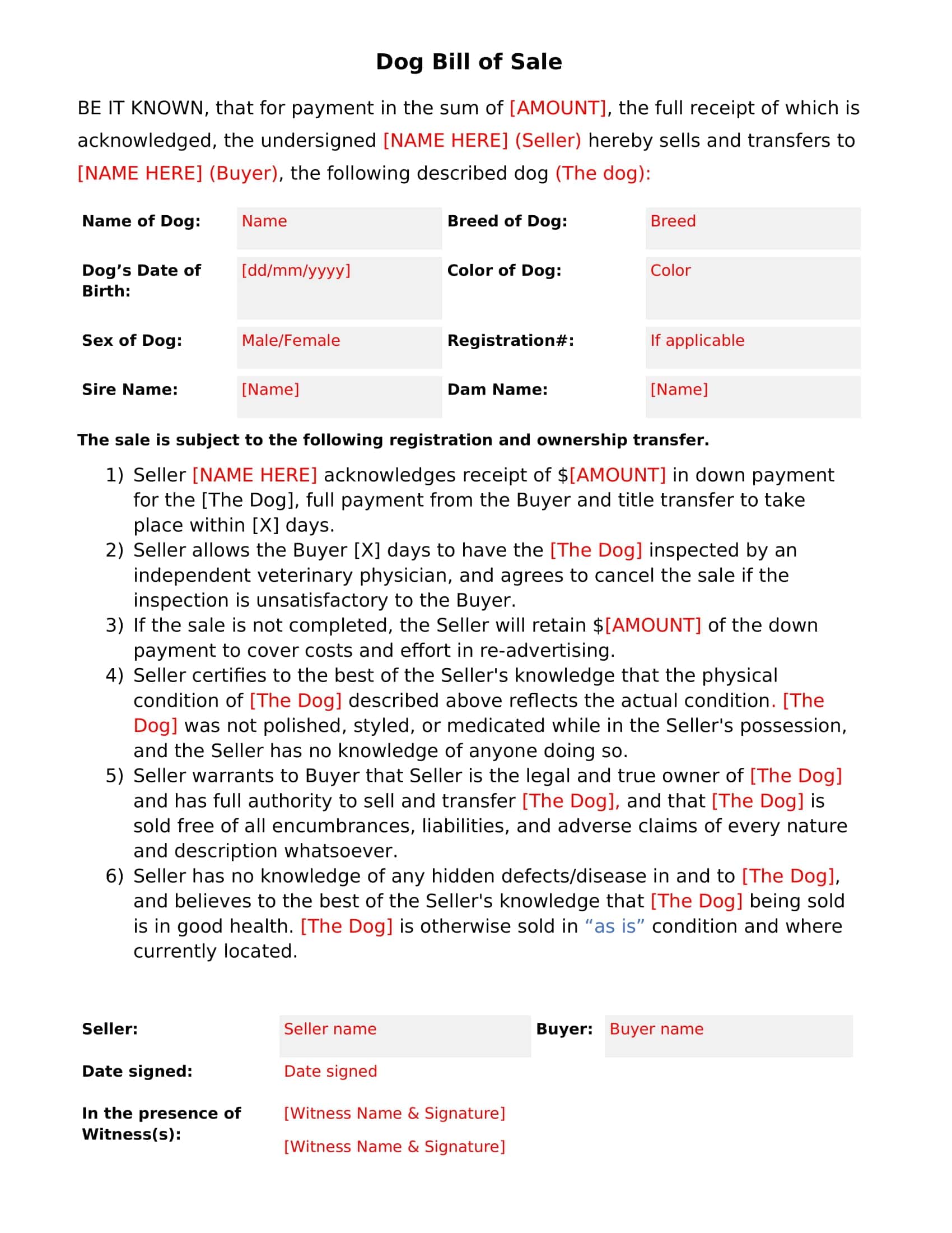 Puppy Bill of Sale Template Word Puppy Bill of Sale Template Word