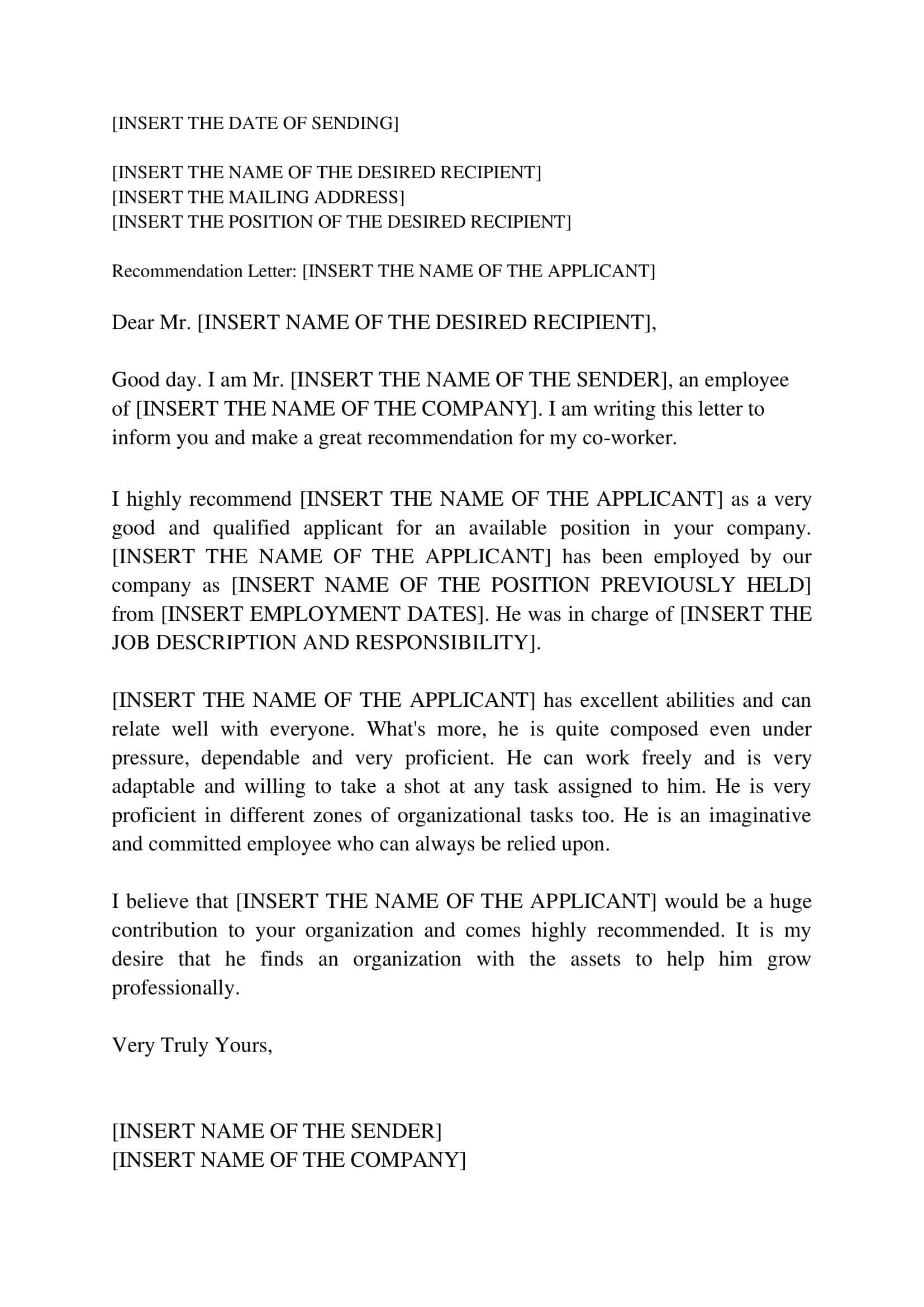 Sample Download Letter of Recommendation for Coworker Sample Download Letter of Recommendation for Coworker