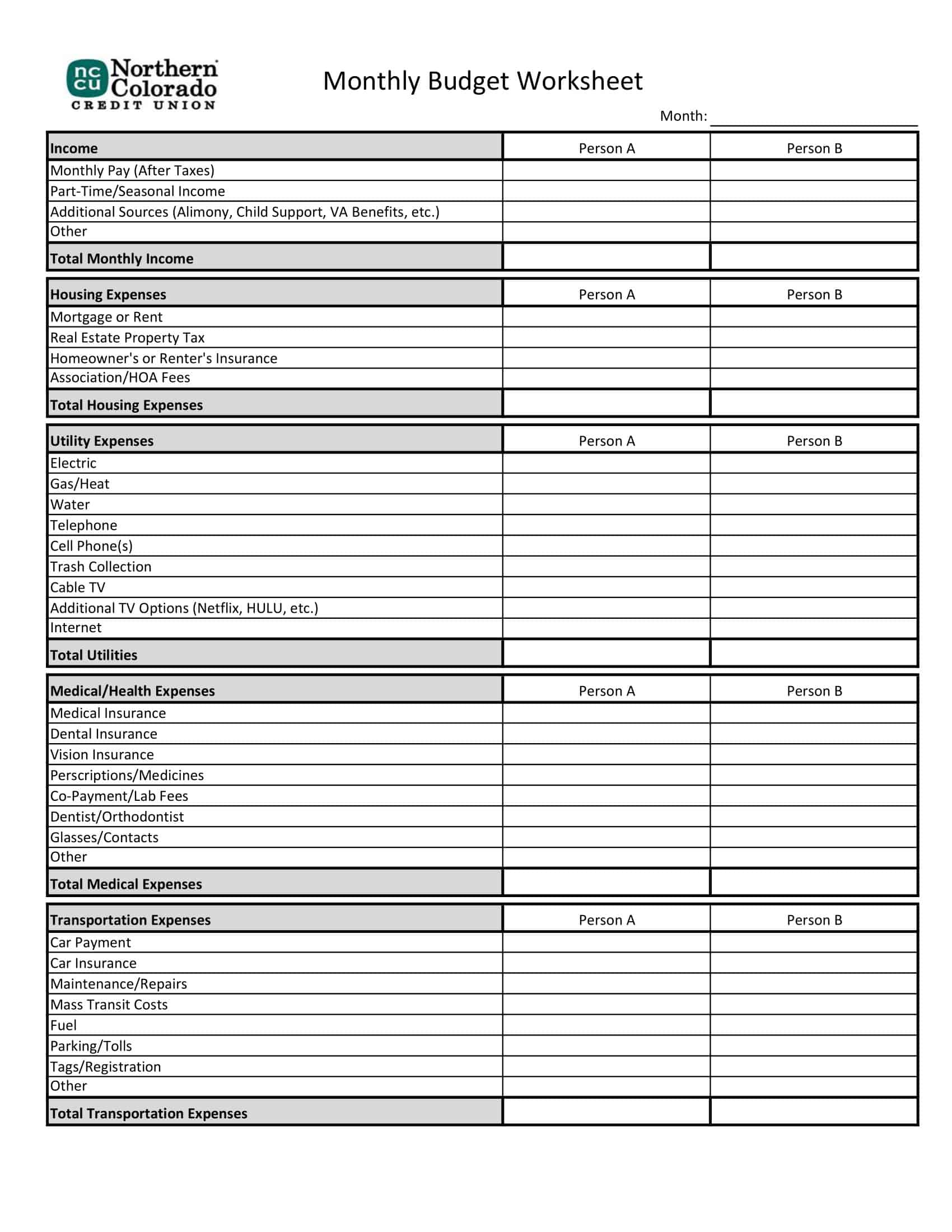 Monthly Expenses Printable Monthly Expenses Printable