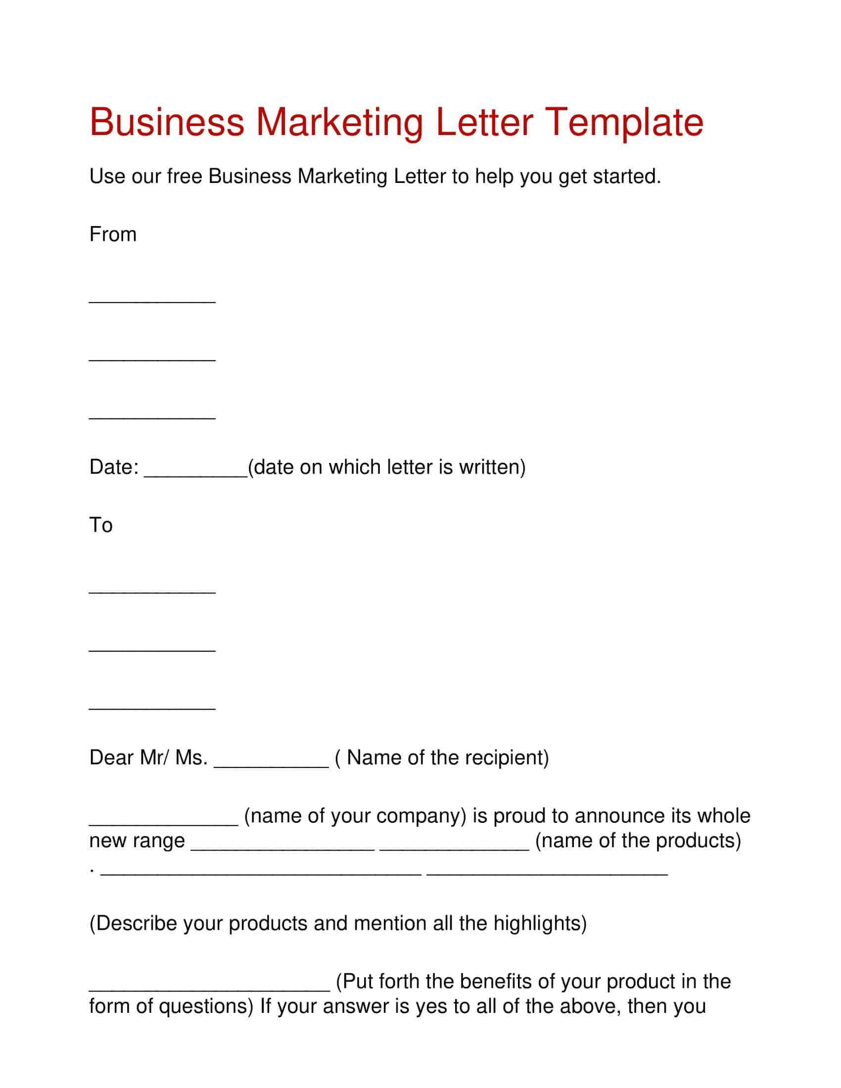Sample Printable Marketing Letter Sample Printable Marketing Letter