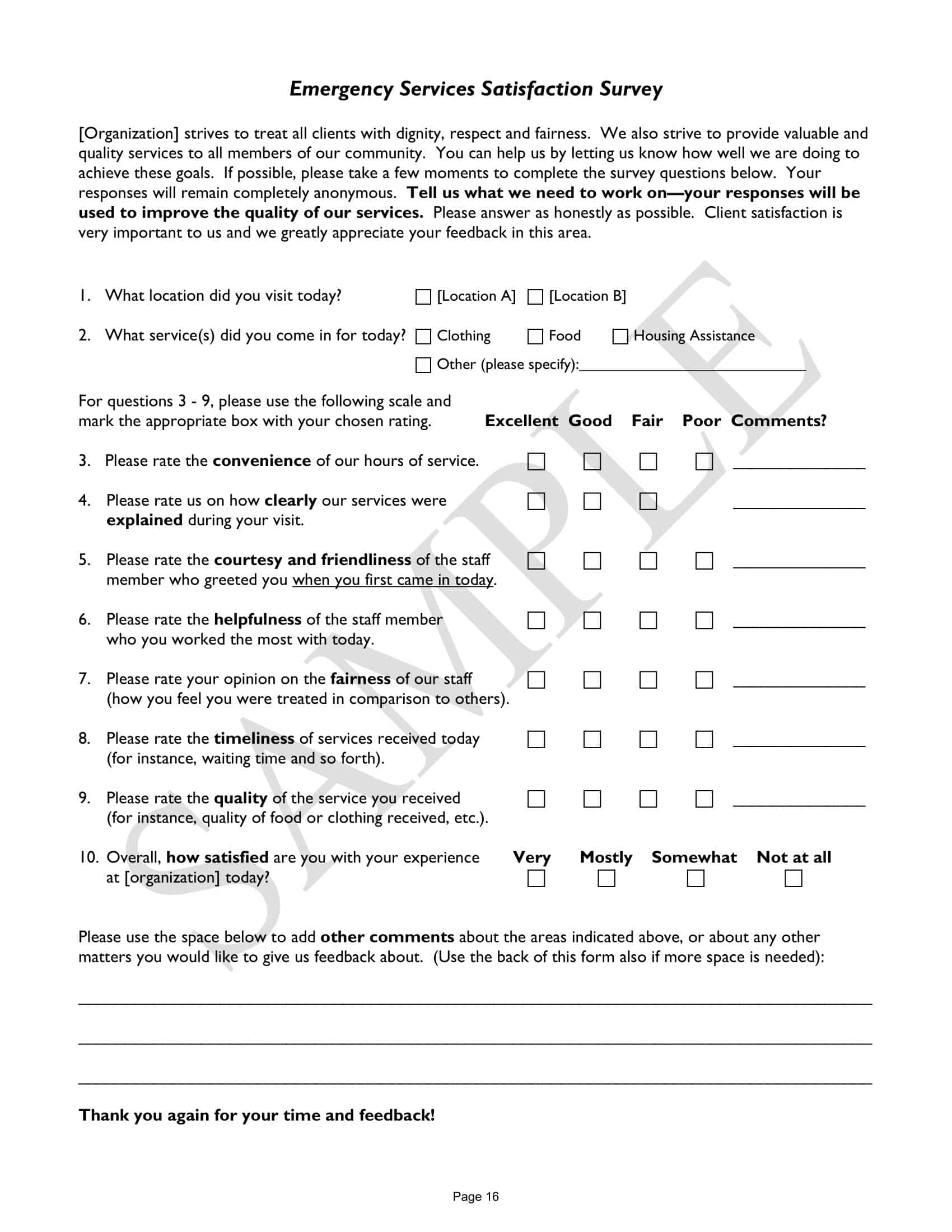 Sample Printable Survey Sample Printable Survey