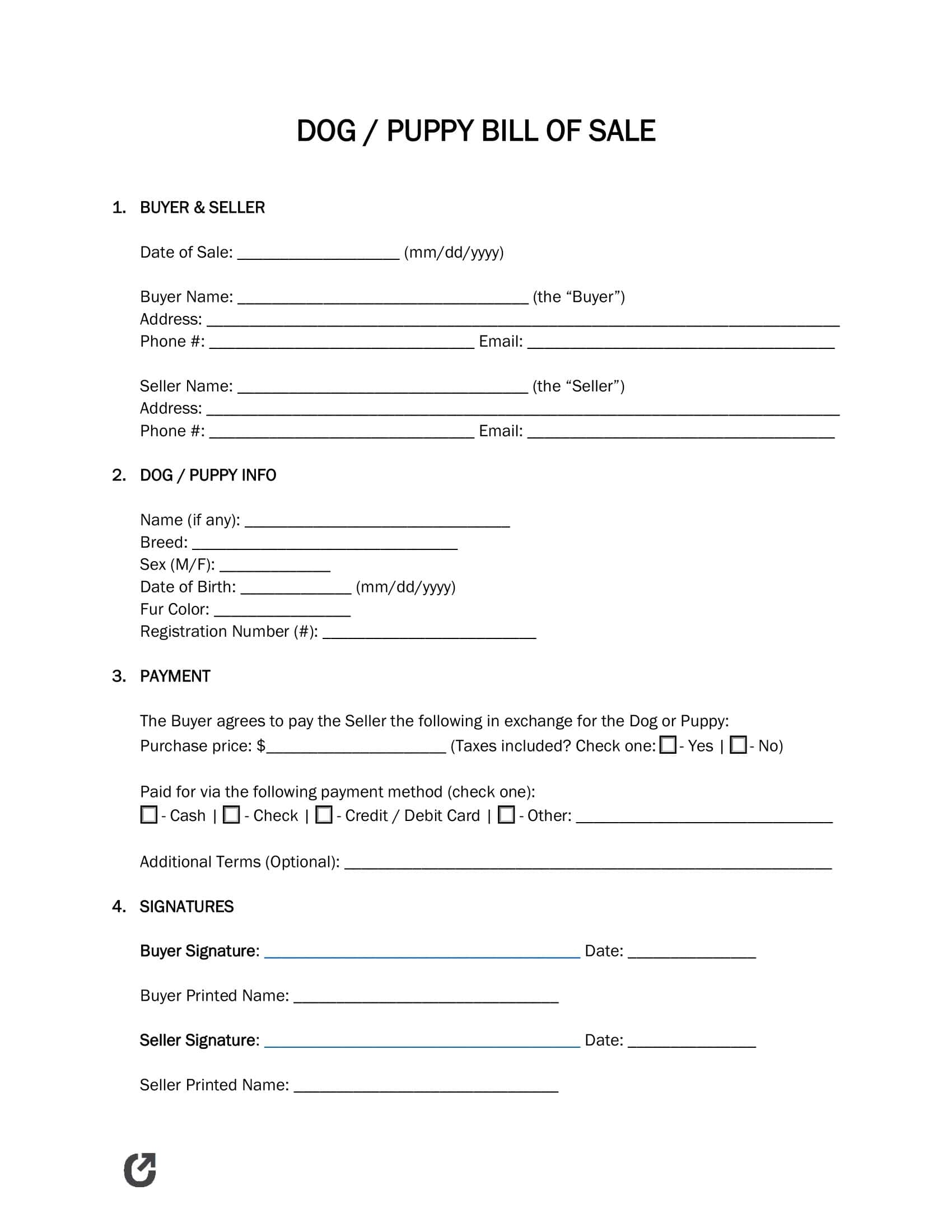 Sample Puppy Bill of Sale Sample Puppy Bill of Sale