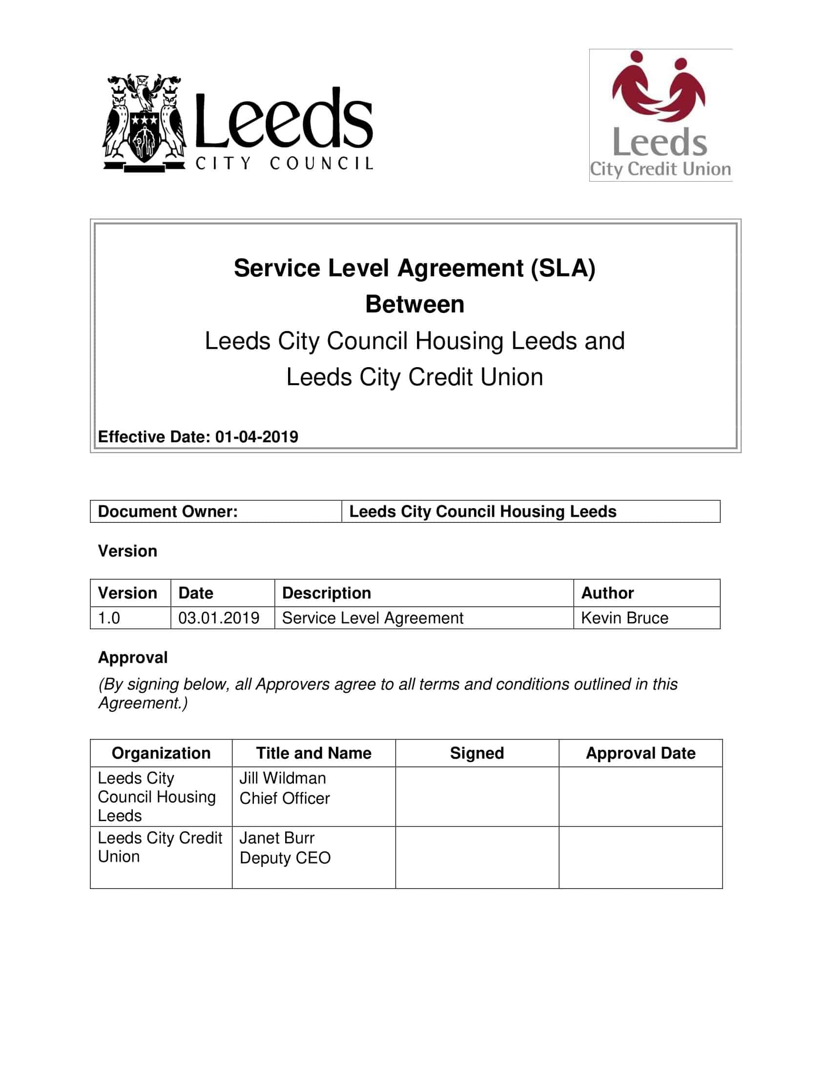 Sample Service Level Agreement Sample Service Level Agreement