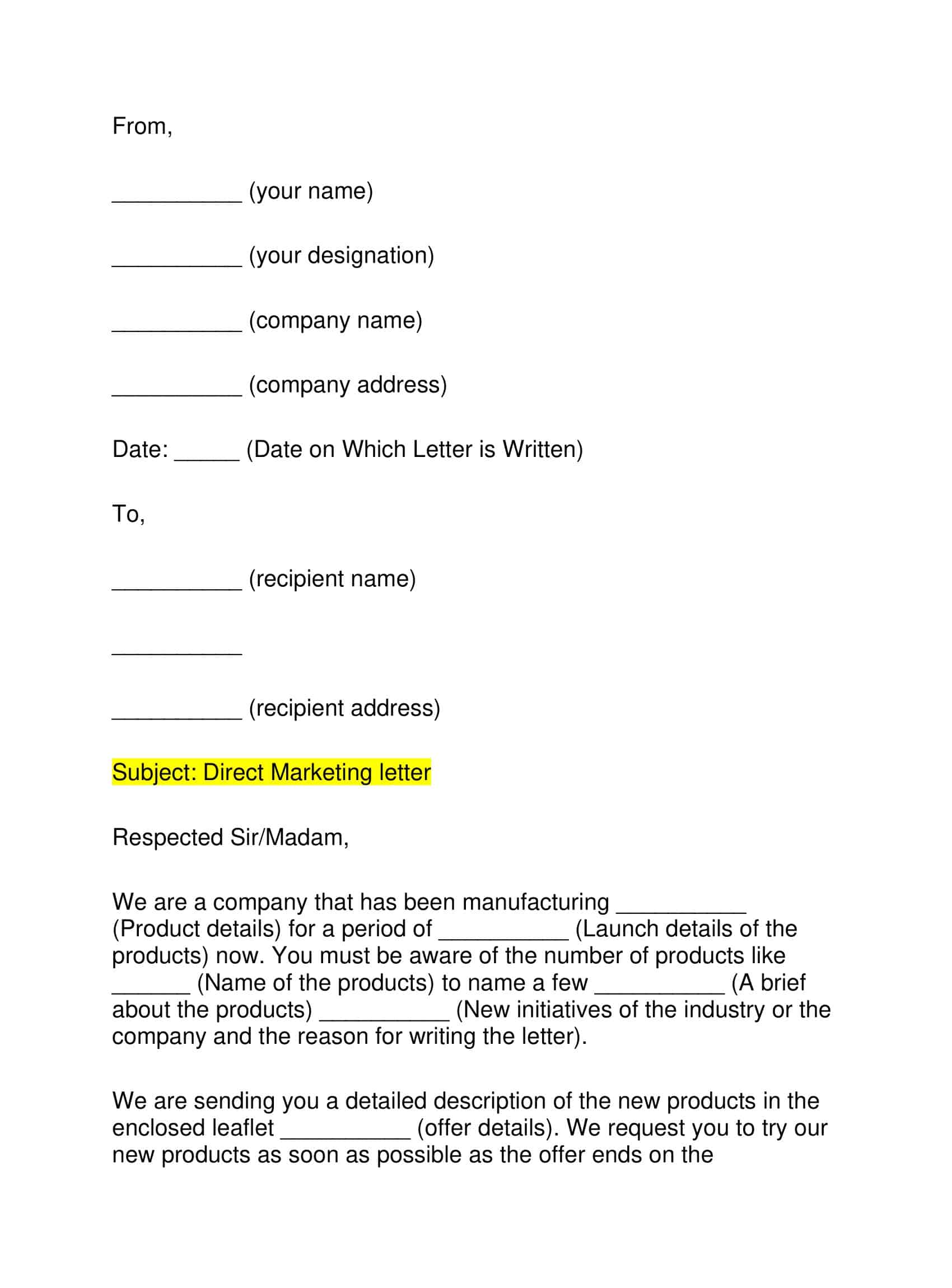Sample Word Marketing Letter Sample Word Marketing Letter