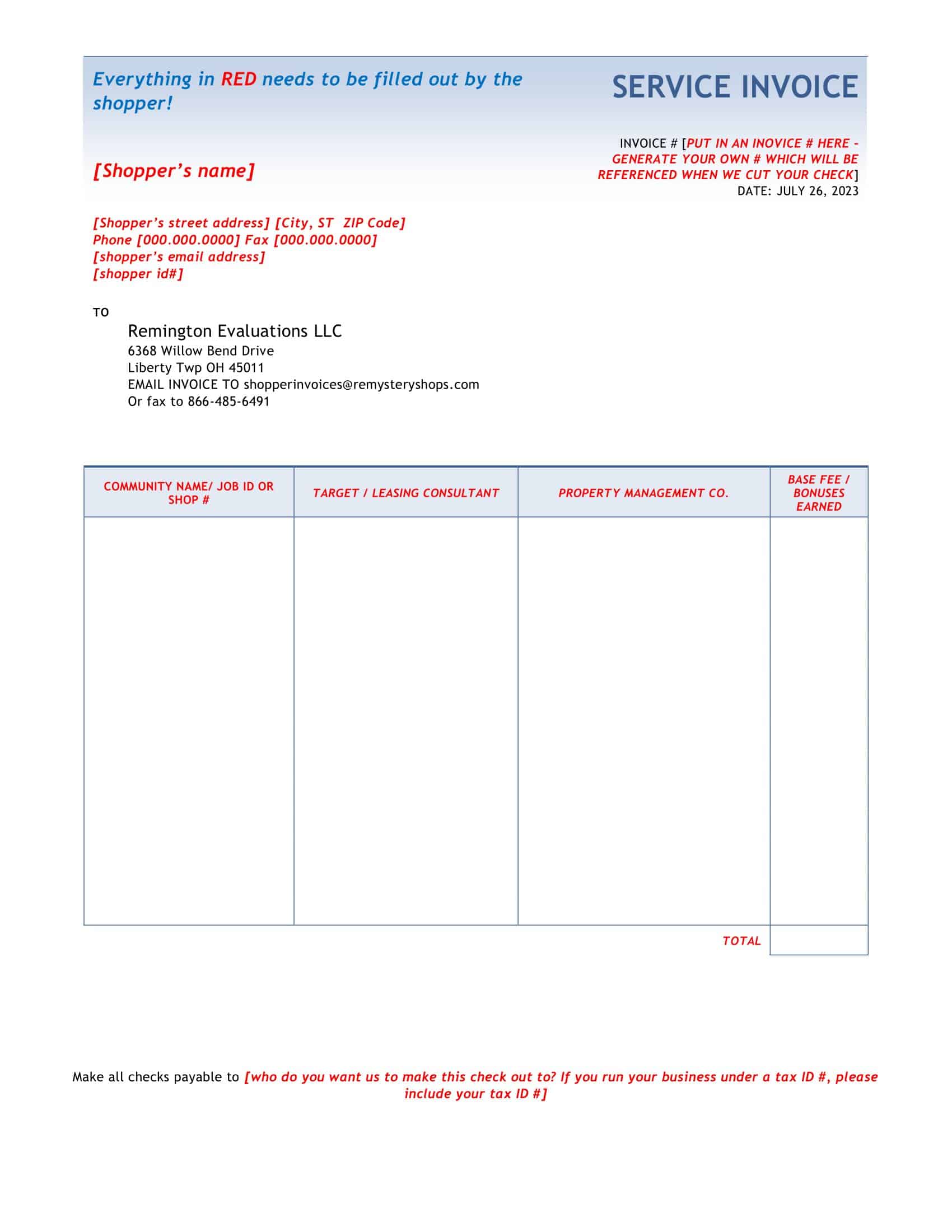 Free Printable Service Invoice Templates [Word, Excel, PDF]