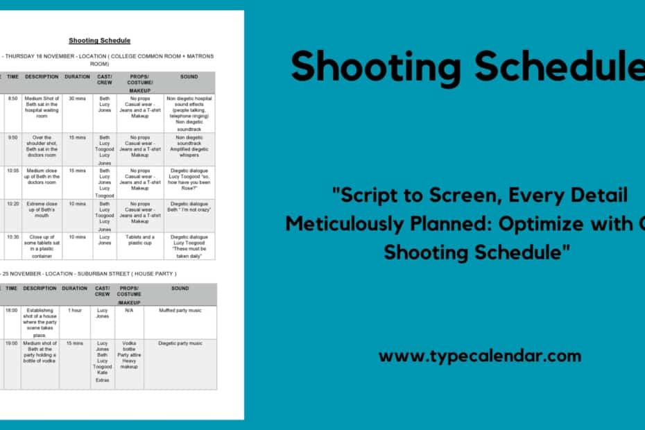 Shooting Schedule