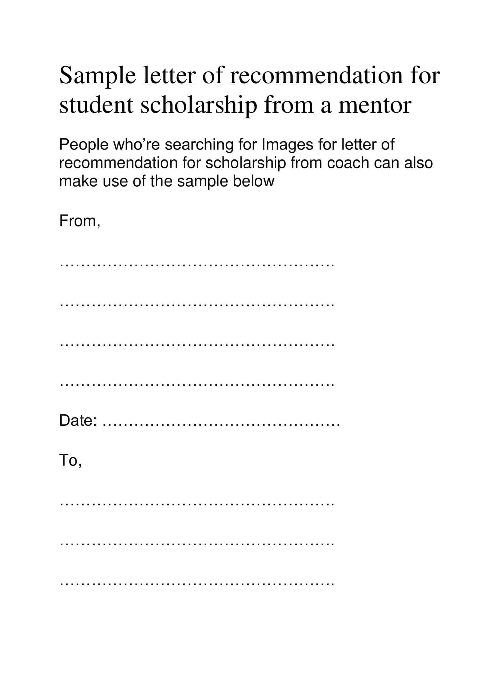 Template Letter of Recommendation for a Scholarship in PDF Template Letter of Recommendation for a Scholarship in PDF