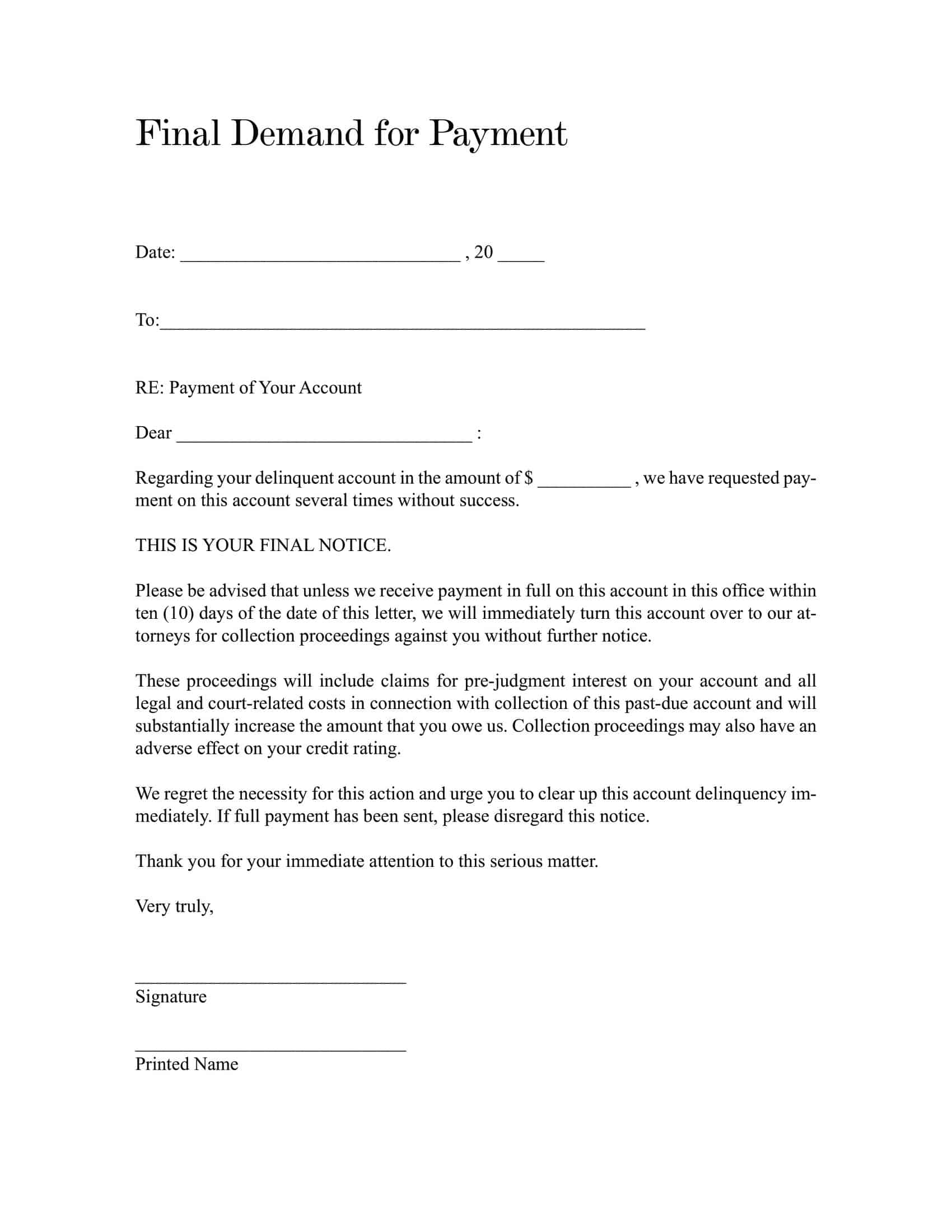 Template for Demand For Payment Letter Word Template for Demand For Payment Letter Word