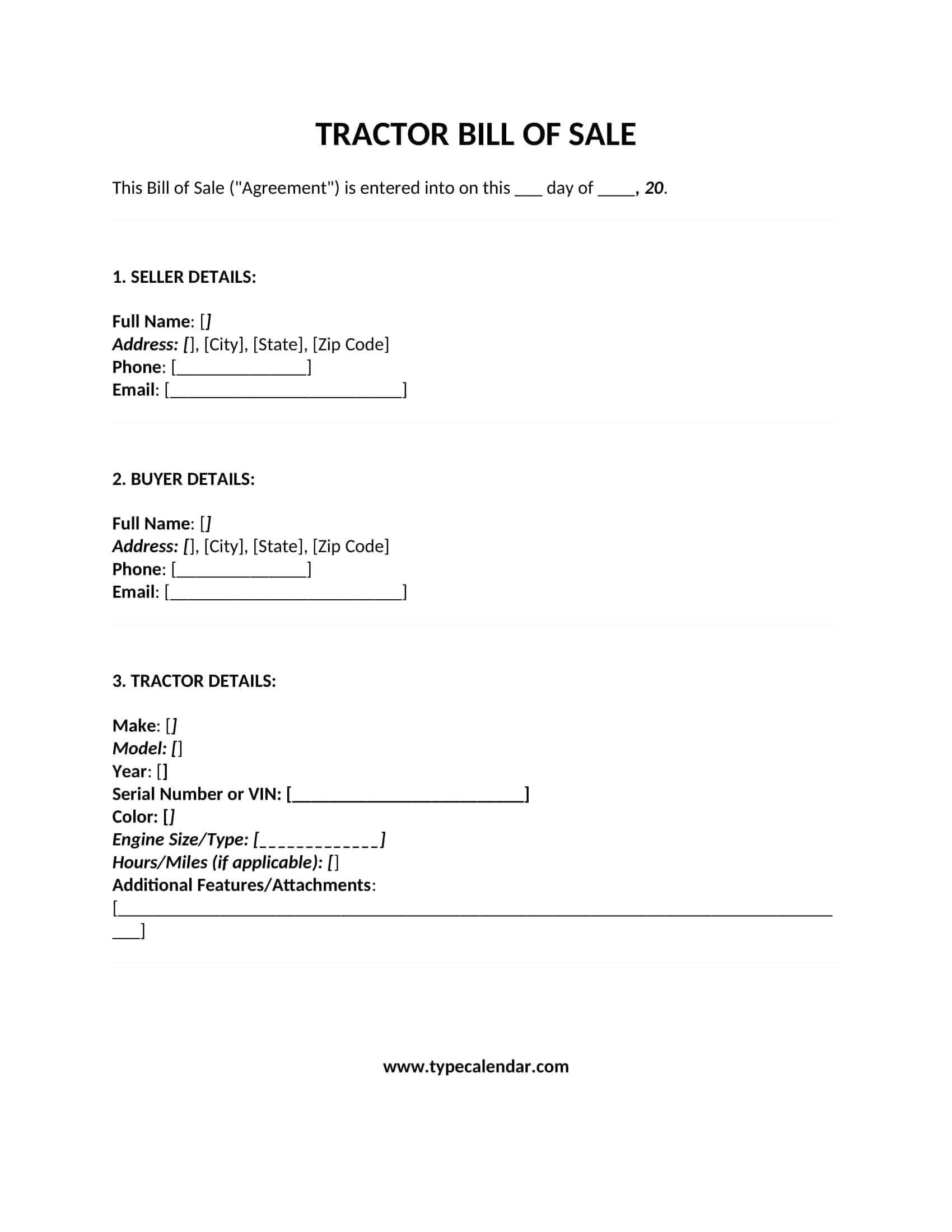 Free Printable Tractor Bill Of Sale Templates [PDF, Word]