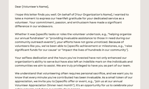 Free Printable Volunteer Thank You Letter Templates [Appreciation] Examples