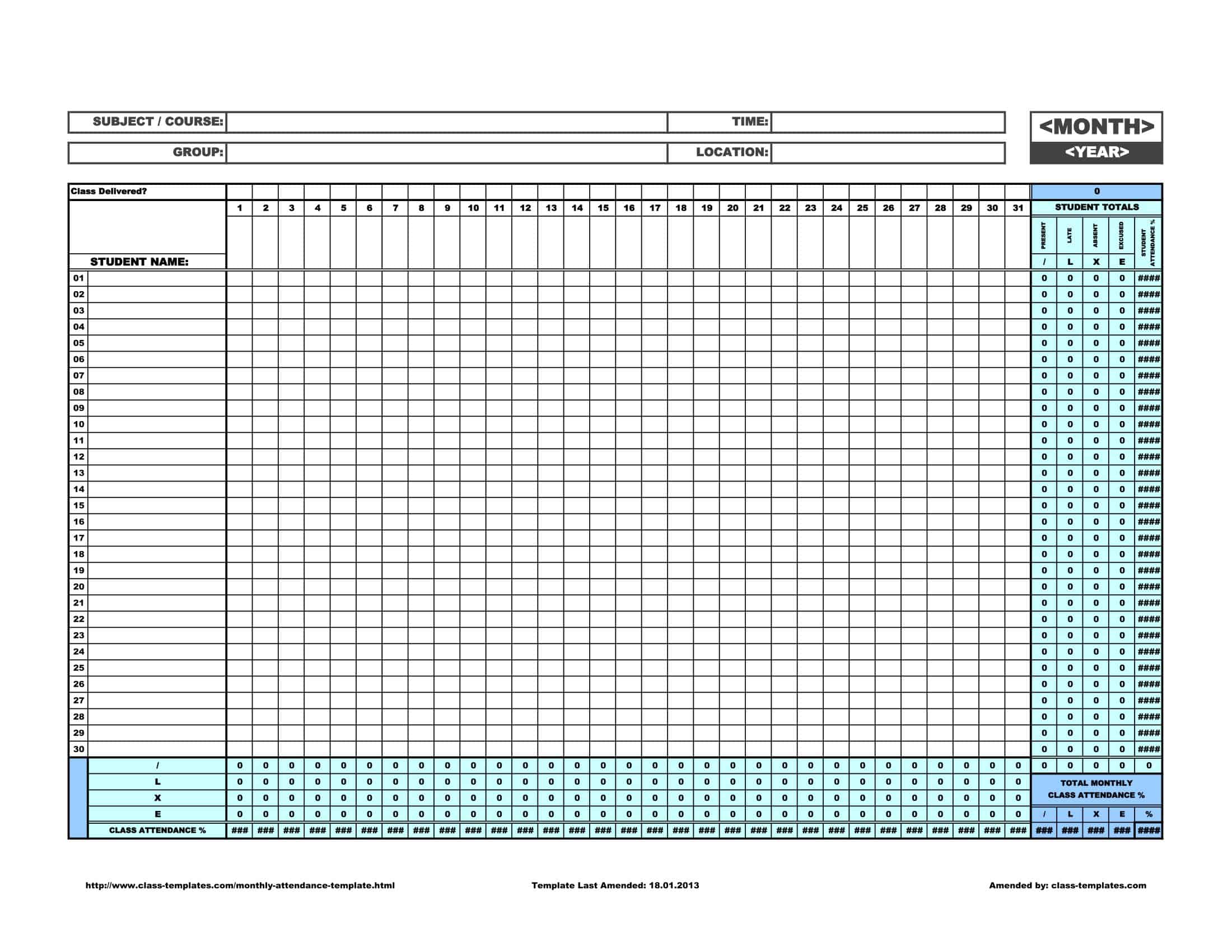 Word Attendance Tracker Sample Word Attendance Tracker Sample