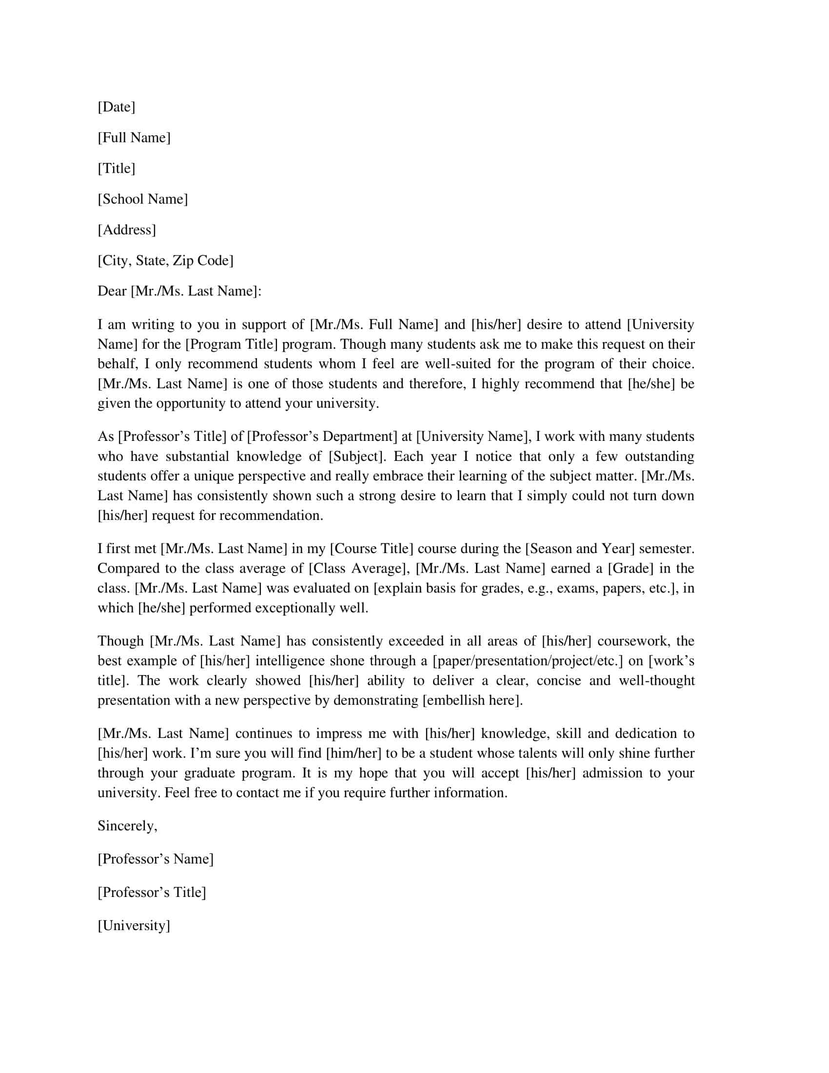 Word Letter Of Recommendation For Graduate School Word Letter Of Recommendation For Graduate School