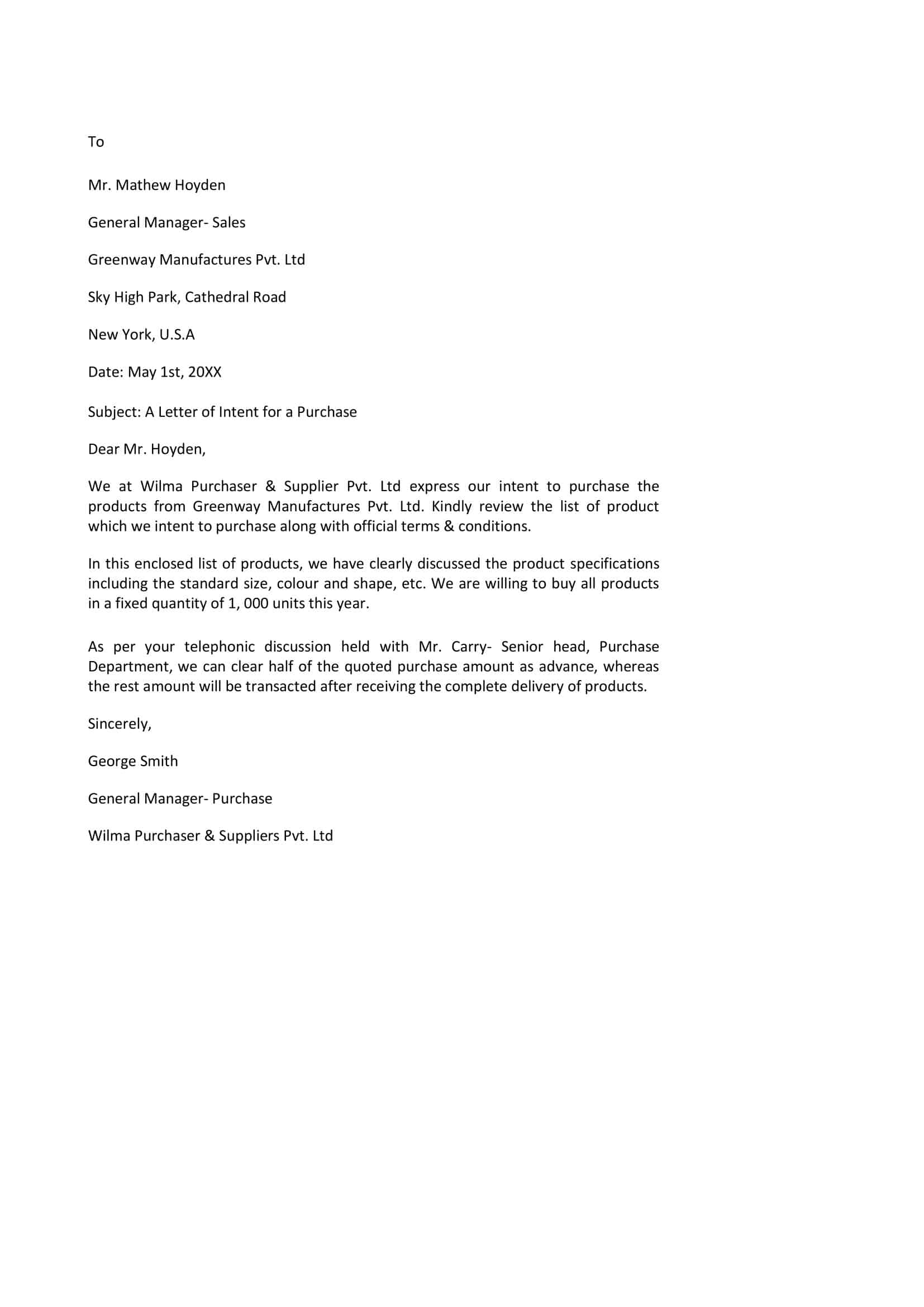 Word Letter of Intent to Purchase Word Letter of Intent to Purchase