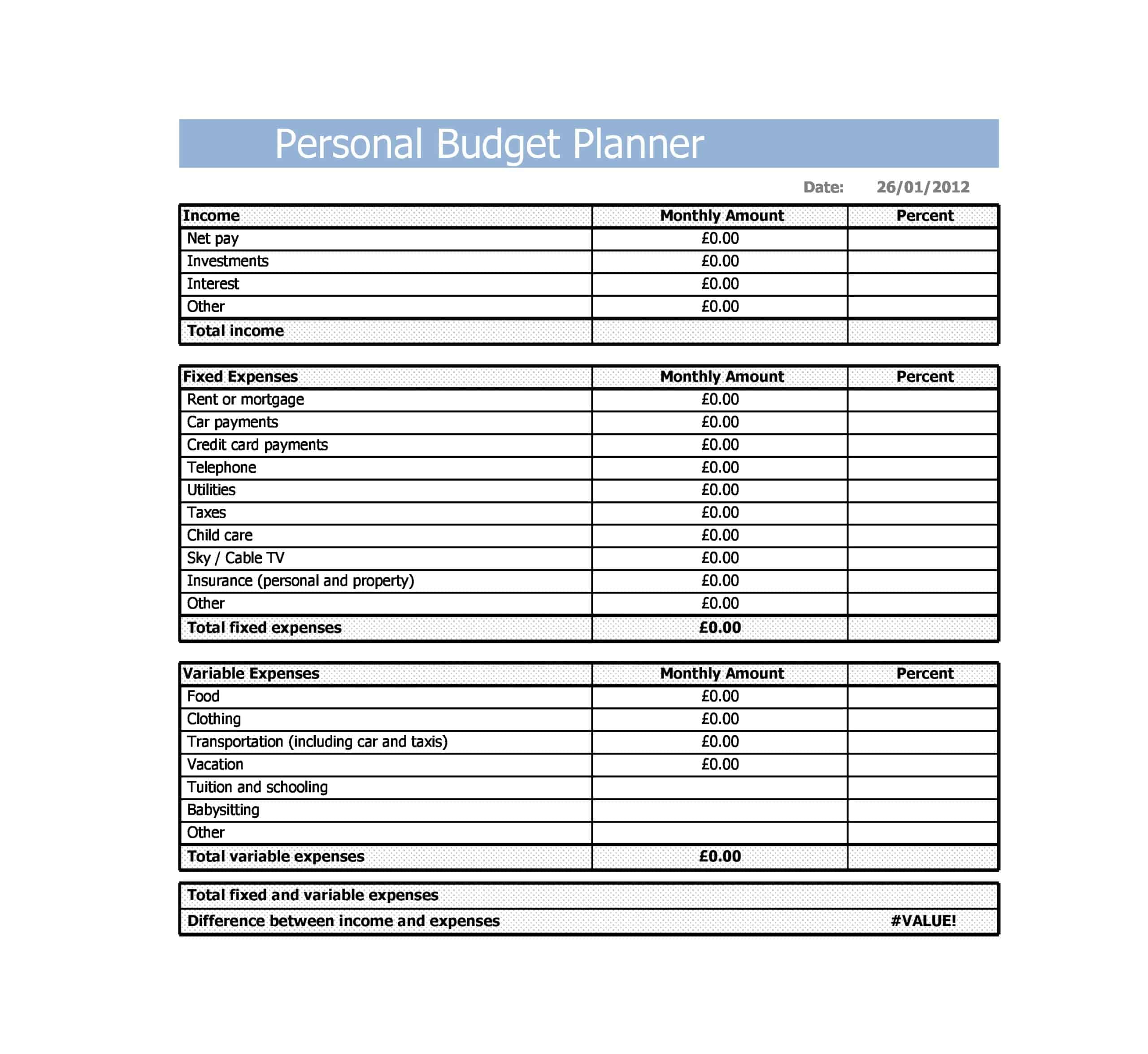 Word Personal Budget Spreadsheet Word Personal Budget Spreadsheet