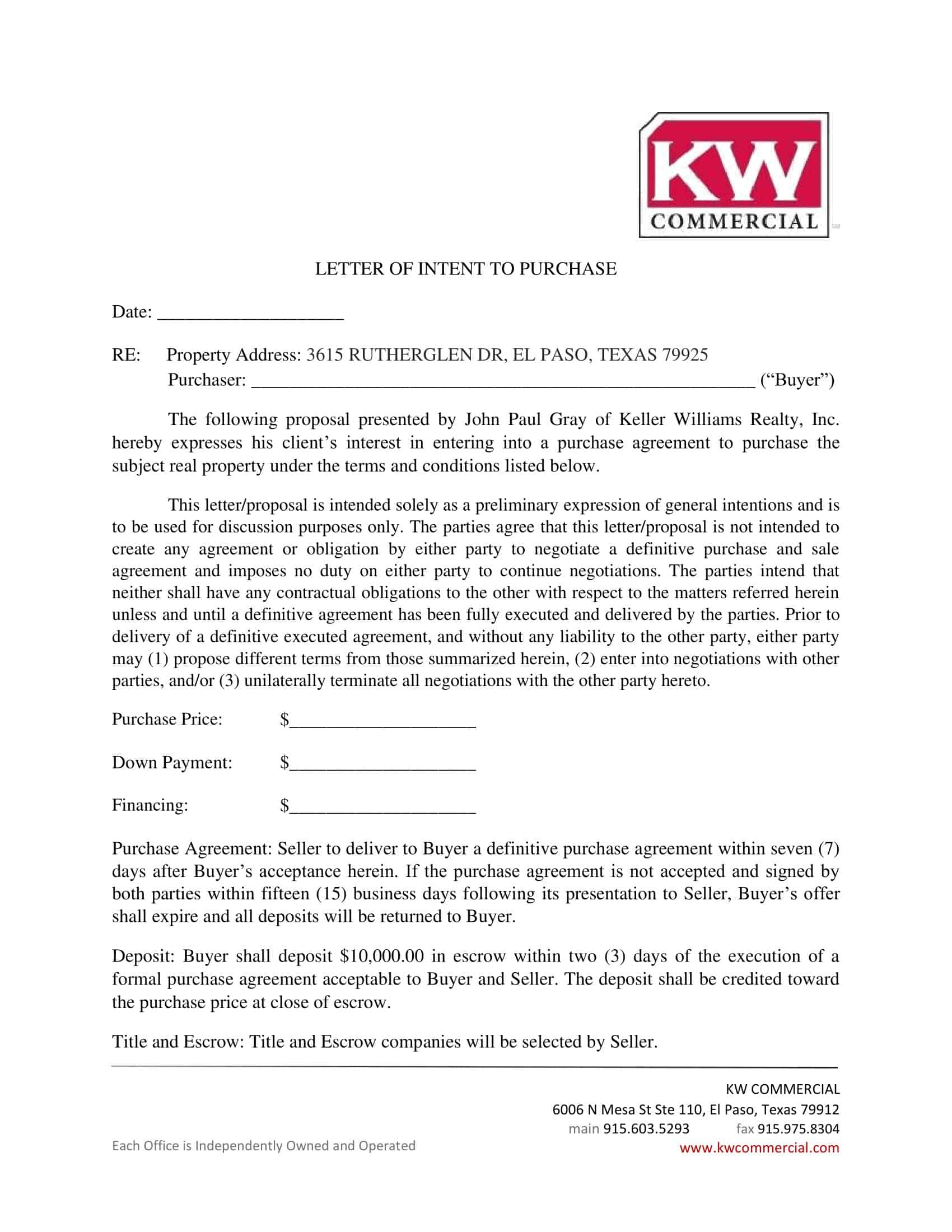 Word Printable Letter of Intent to Purchase Word Printable Letter of Intent to Purchase