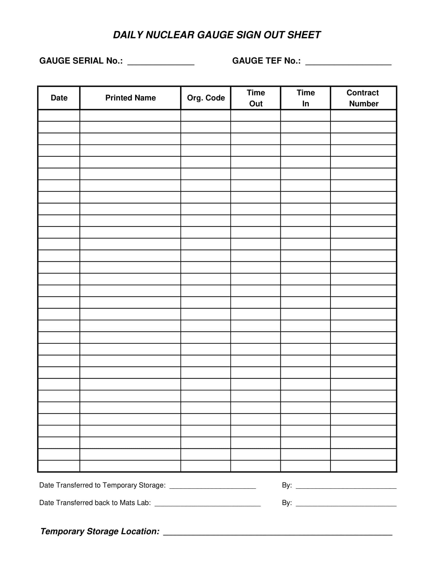 Free Printable Sign In And Out Sheet Templates [PDF, Word, Excel]