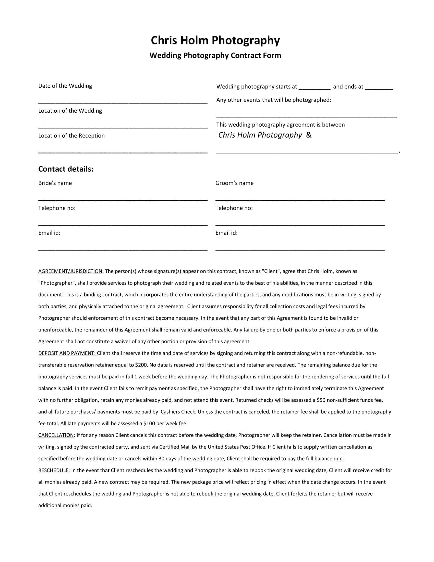 Word Wedding Photography Contract Word Wedding Photography Contract