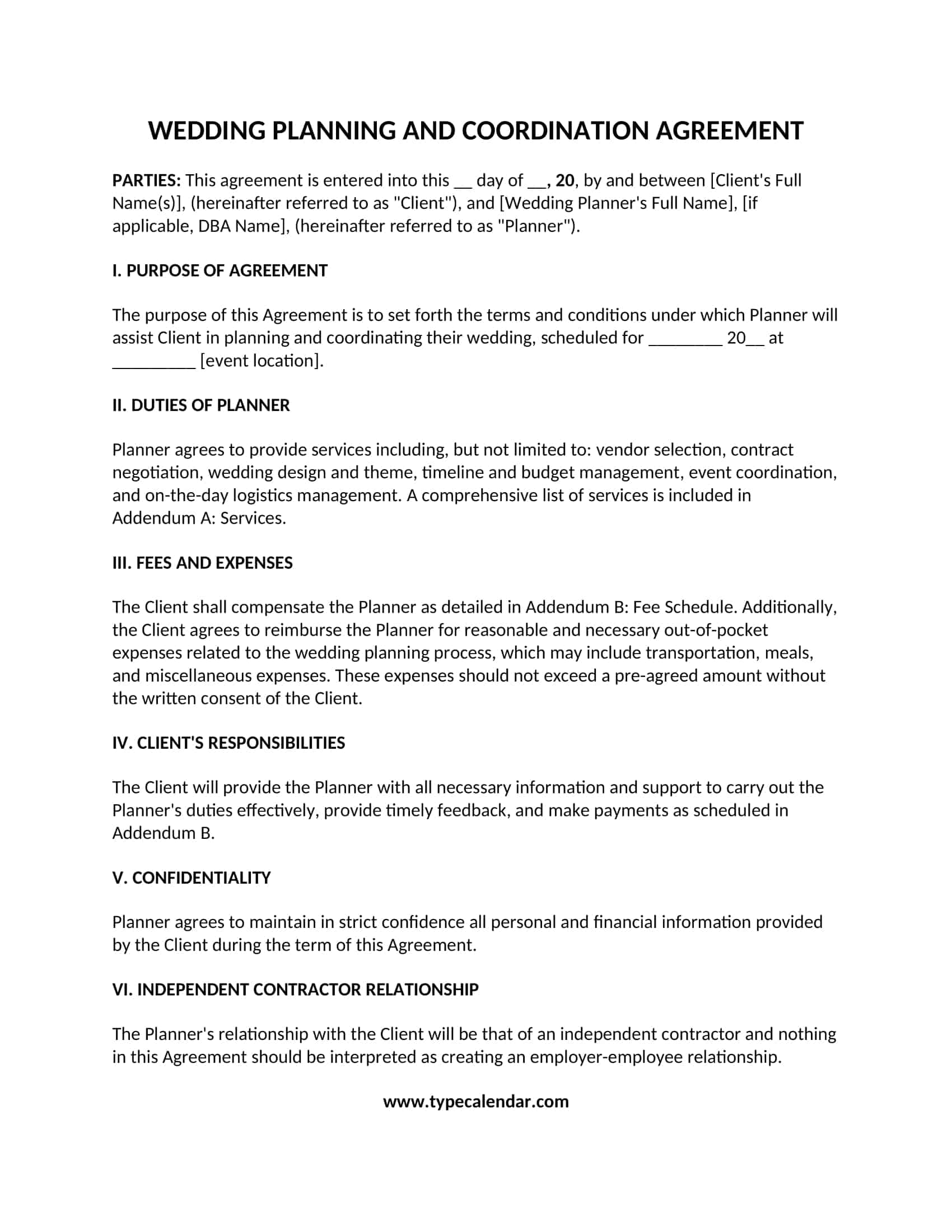 Free Customizable Wedding Planner Contract Templates Word PDF Sample Free Customizable Wedding Planner Contract Templates Word PDF Sample