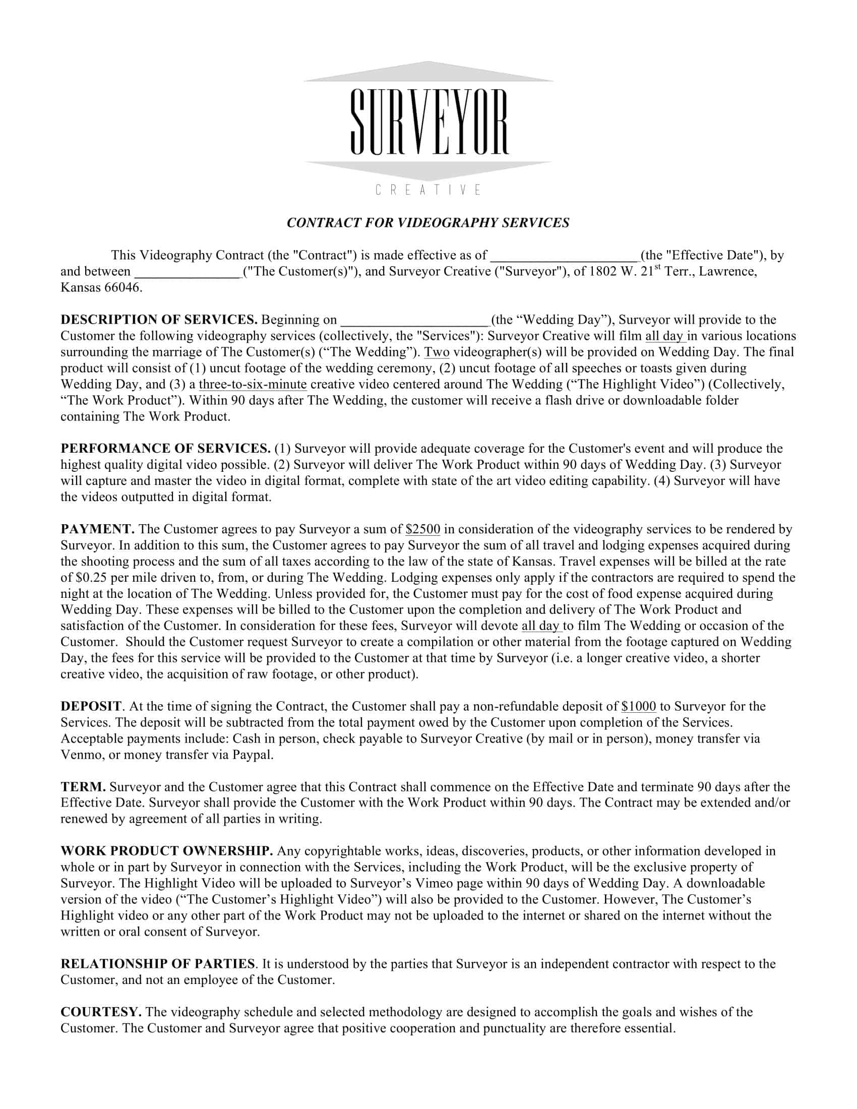 Word Wedding Videography Contract Word Wedding Videography Contract