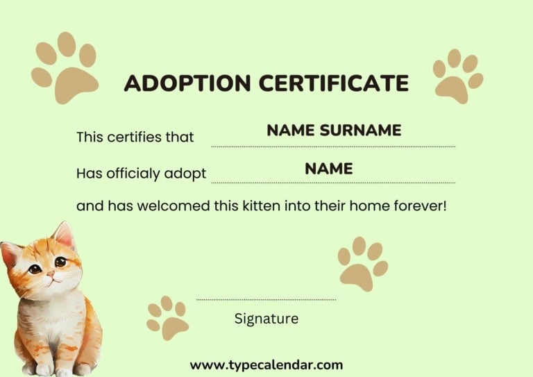 Free Printable Adoption Certificate Templates [PDF] Pet, Animal