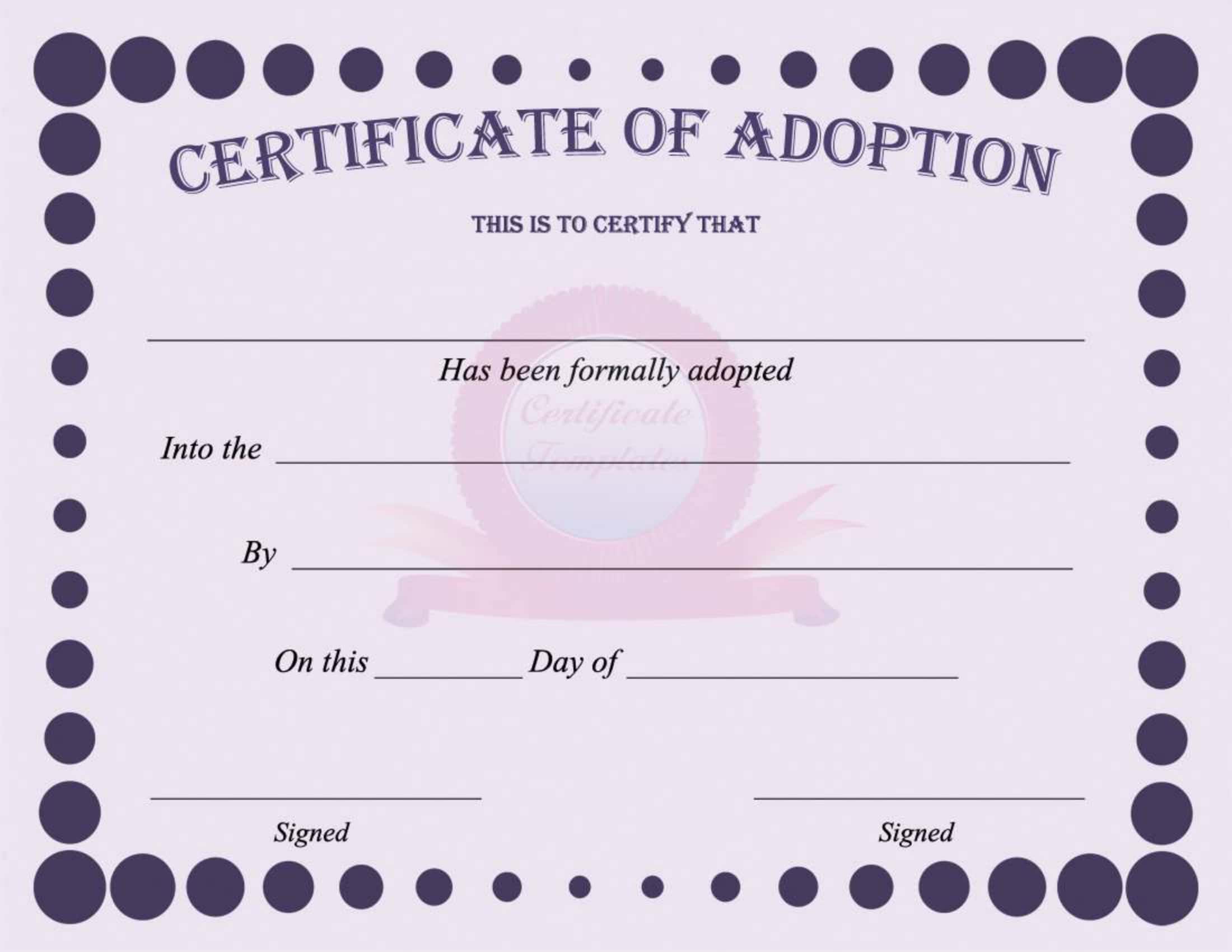Adoption Certificate Template Adoption Certificate Template