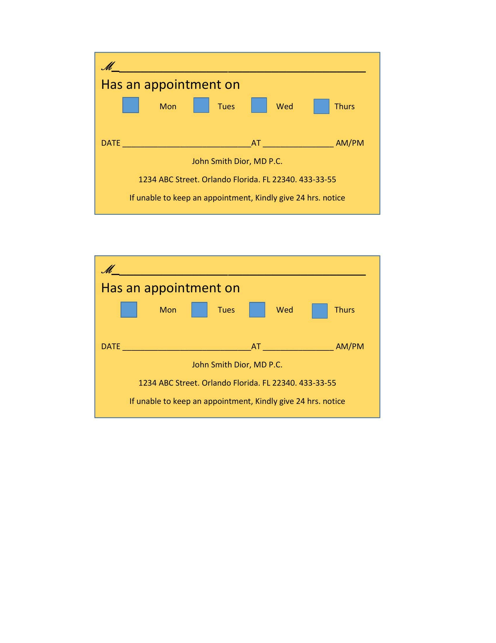 Free Printable Appointment Card Templates [Word, PDF, Excel] Medical