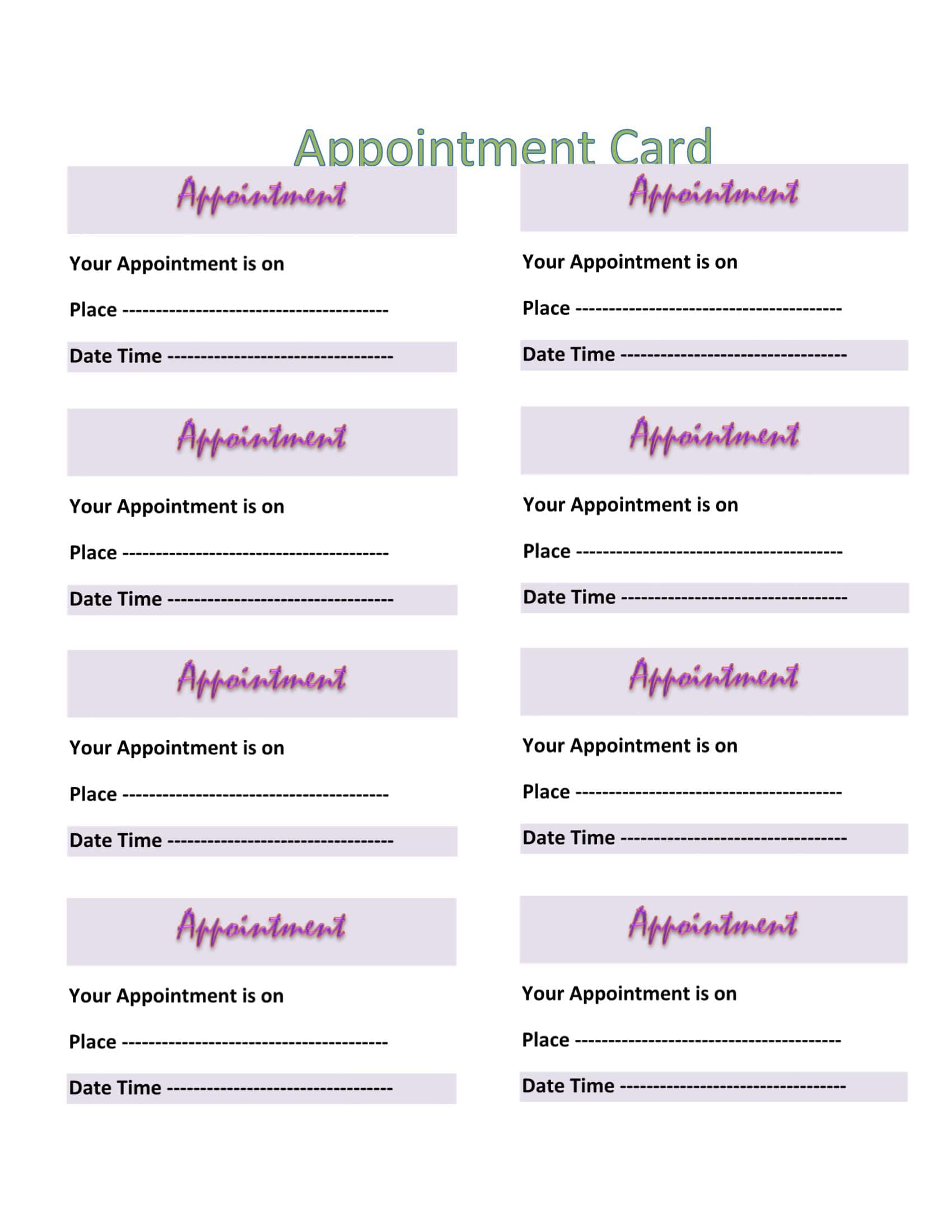Printable Spa Appointment Template Printable Spa Appointment Template