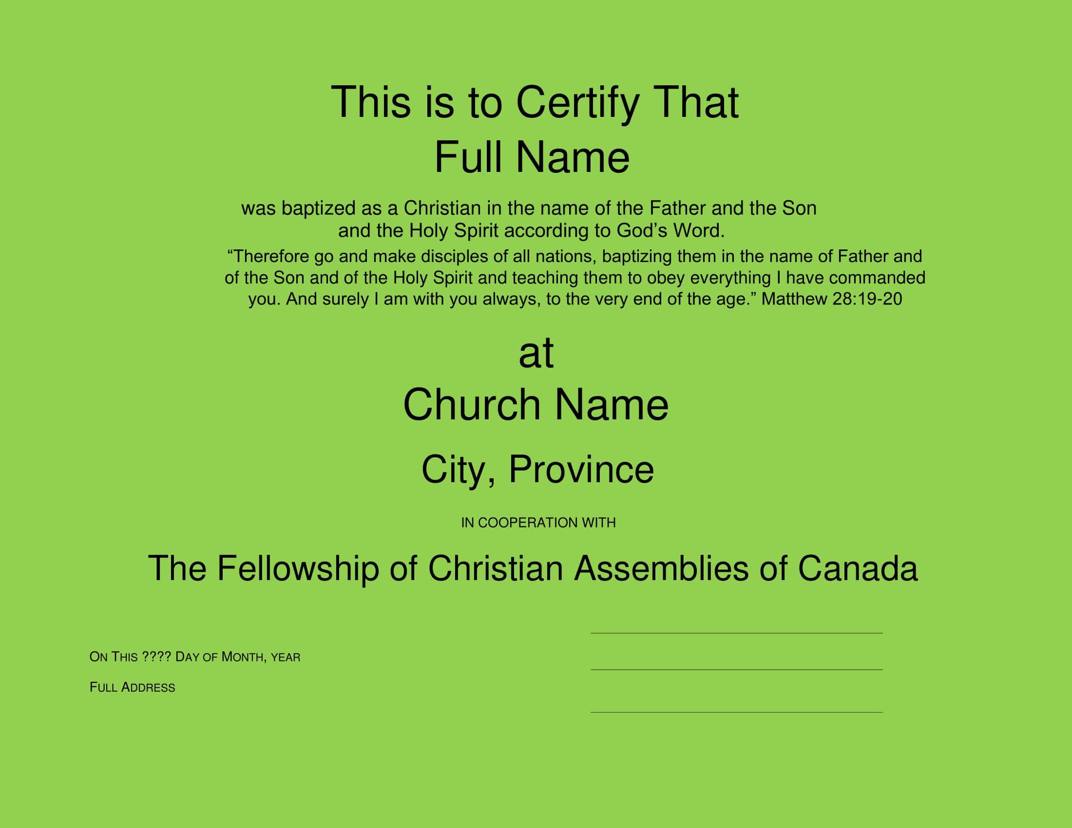 Baptism Certificate Example PDF Baptism Certificate Example PDF