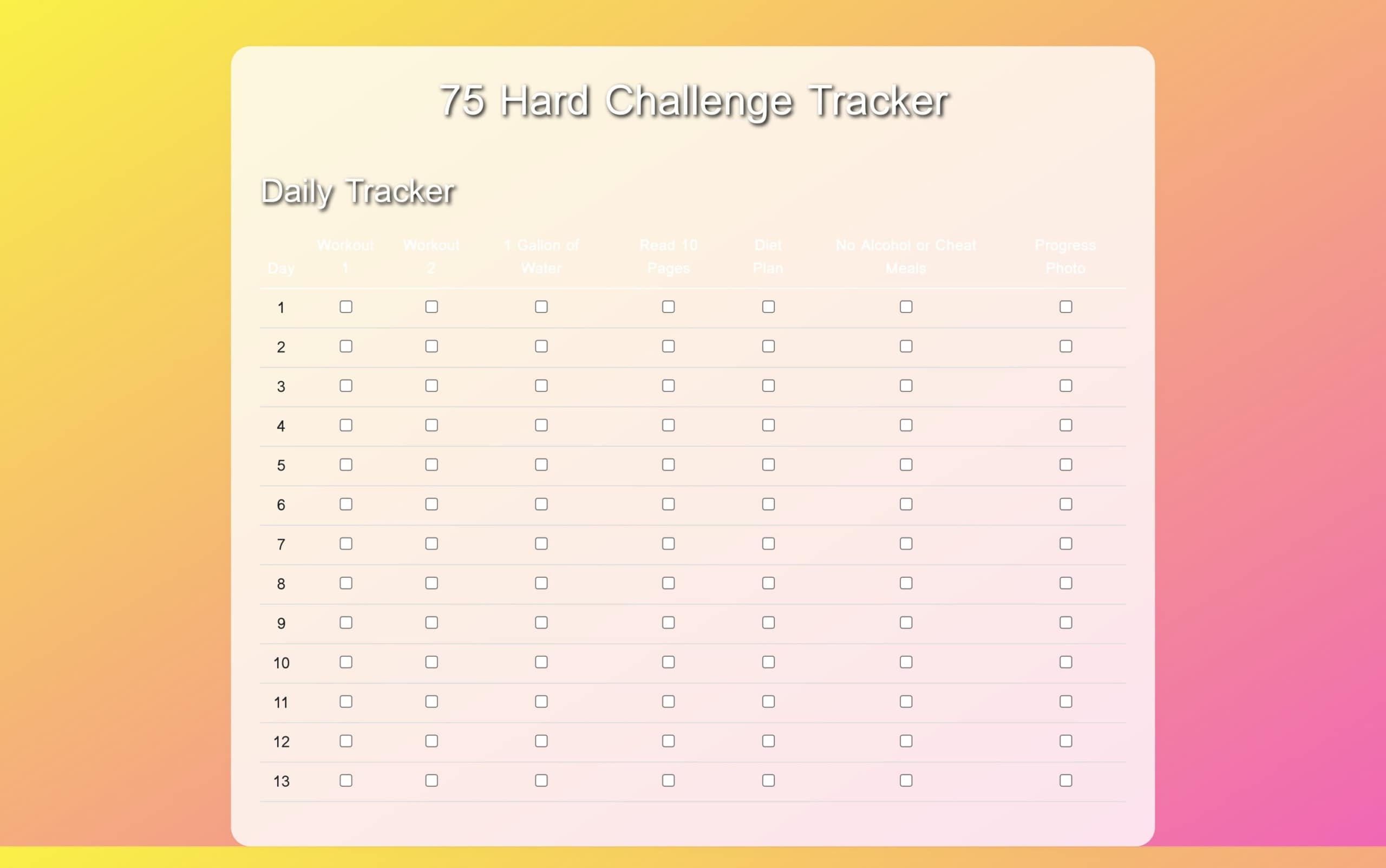 Blank 75 Hard Challenge PDF Blank 75 Hard Challenge PDF