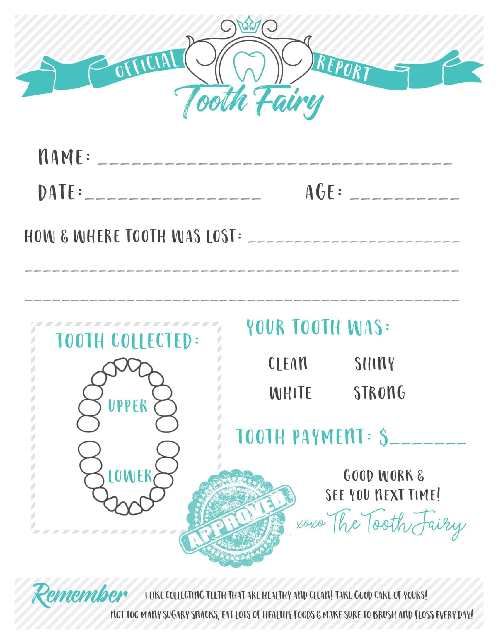 Blank Colorful Tooth Fairy Certificate Blank Colorful Tooth Fairy Certificate