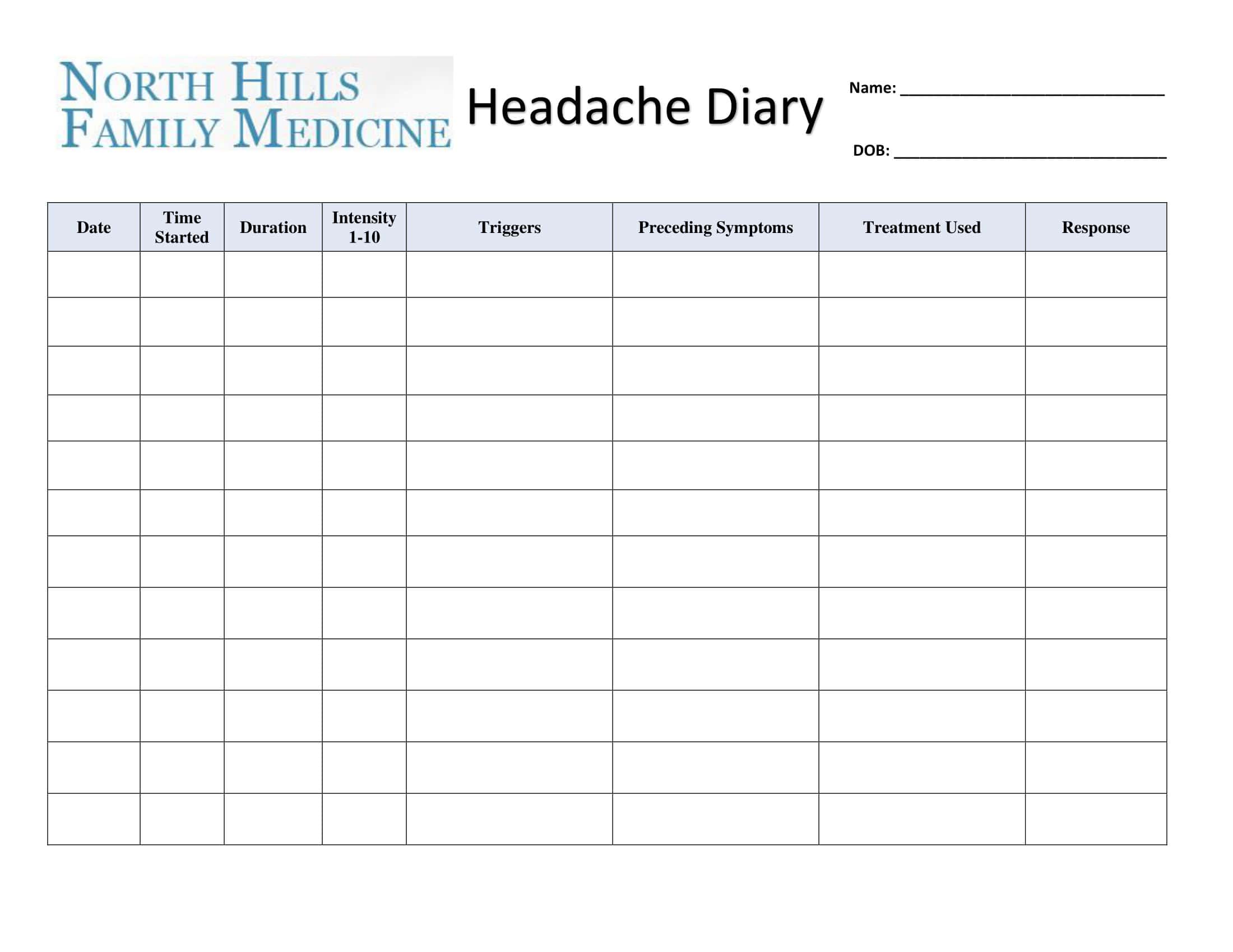45 Free Printable Headache Diary Templates PDF Excel 45 Free Printable Headache Diary Templates PDF Excel
